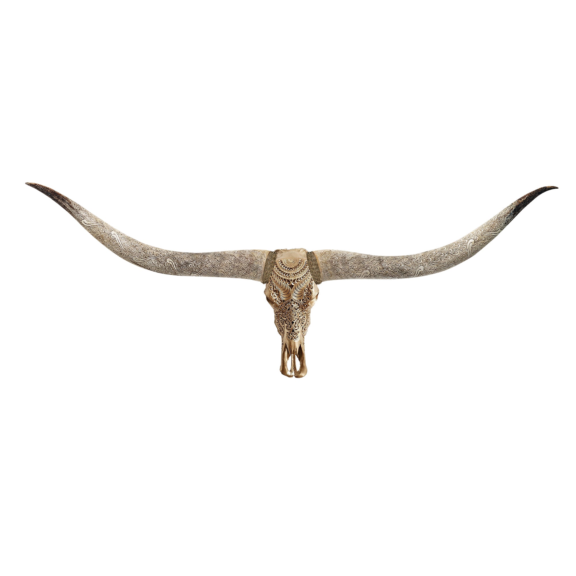 Hand Carved Longhorn Skull // XL Horns -  Golden Boho