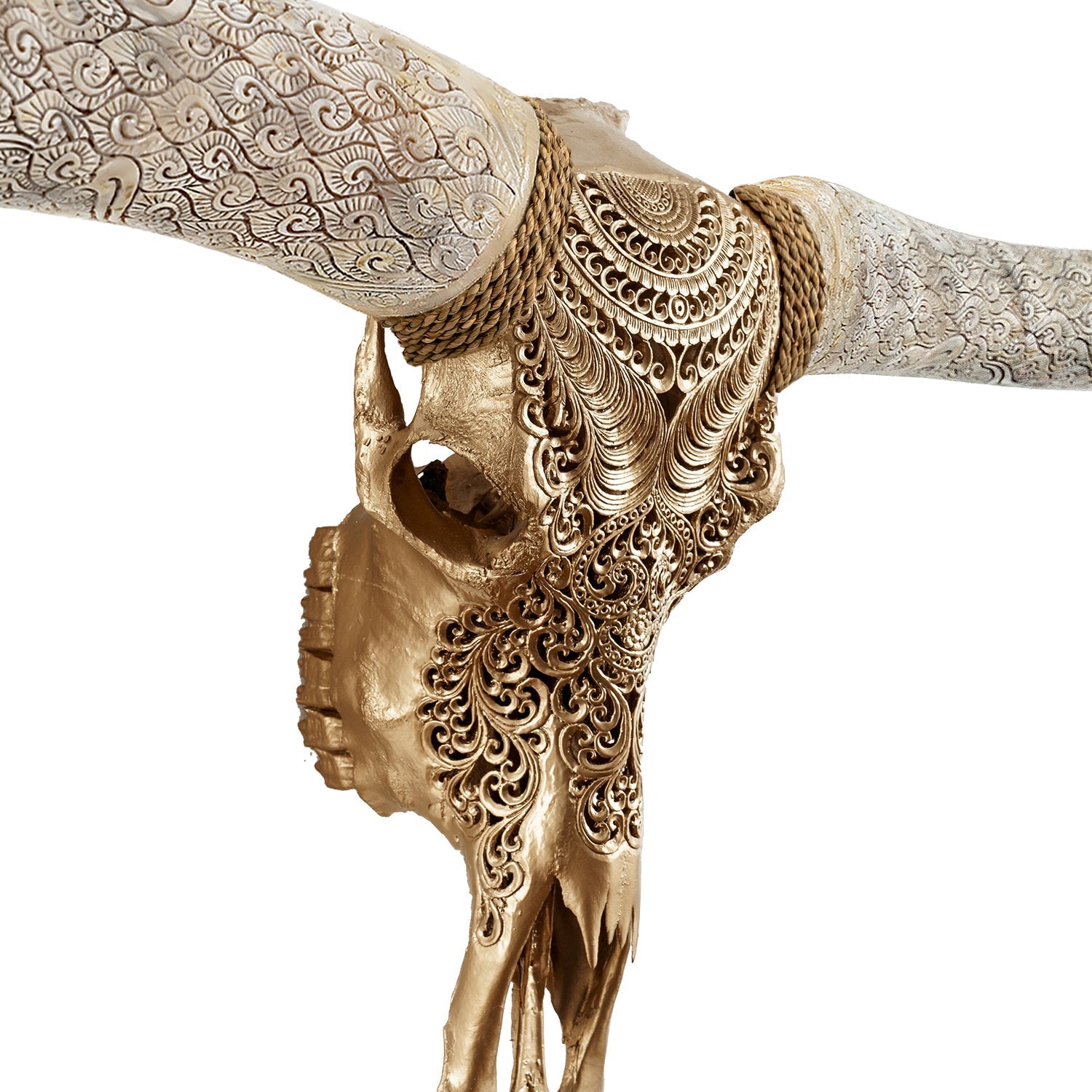 Hand Carved Longhorn Skull // XL Horns -  Golden Boho
