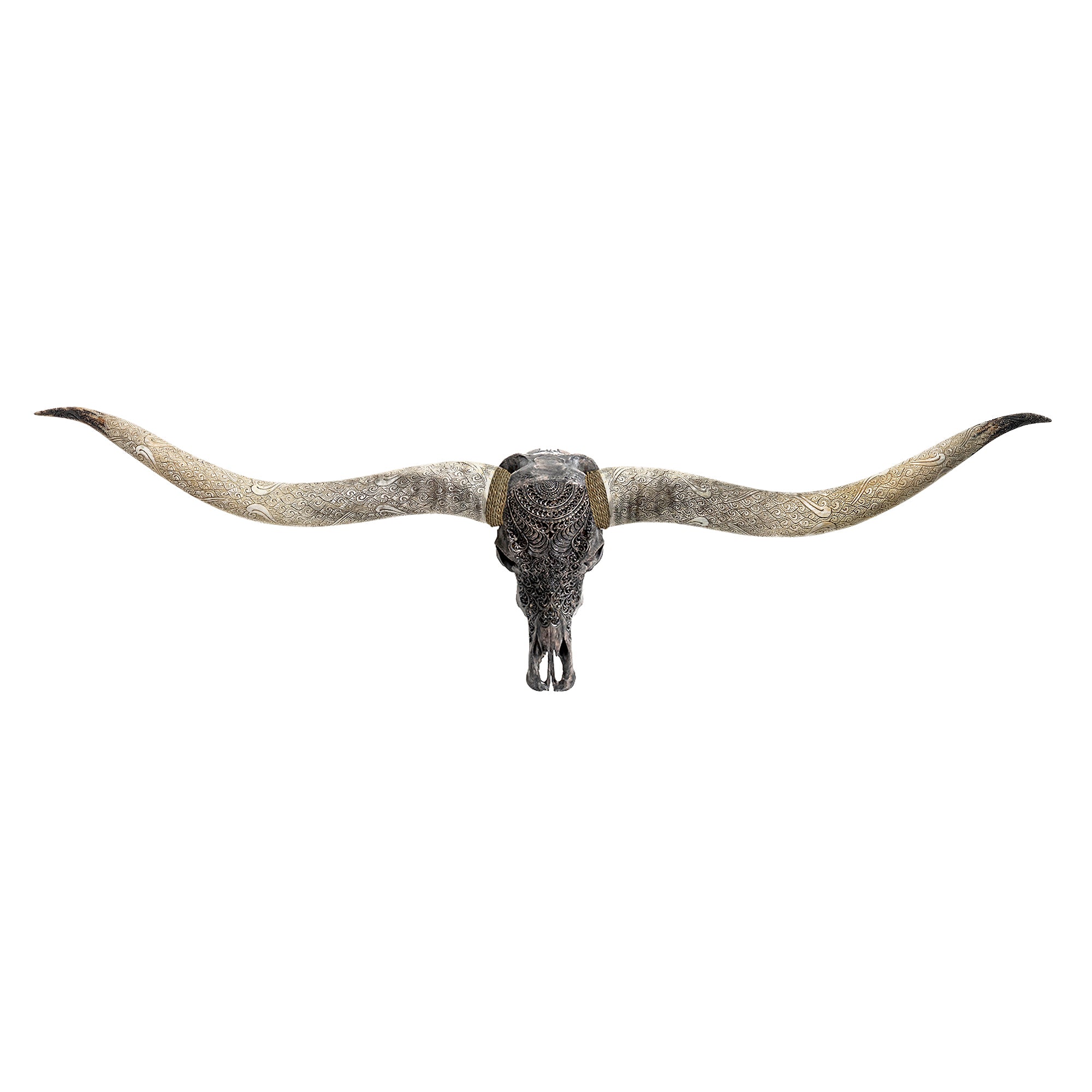 Hand Carved Longhorn Skull // XL Horns - Gray Boho