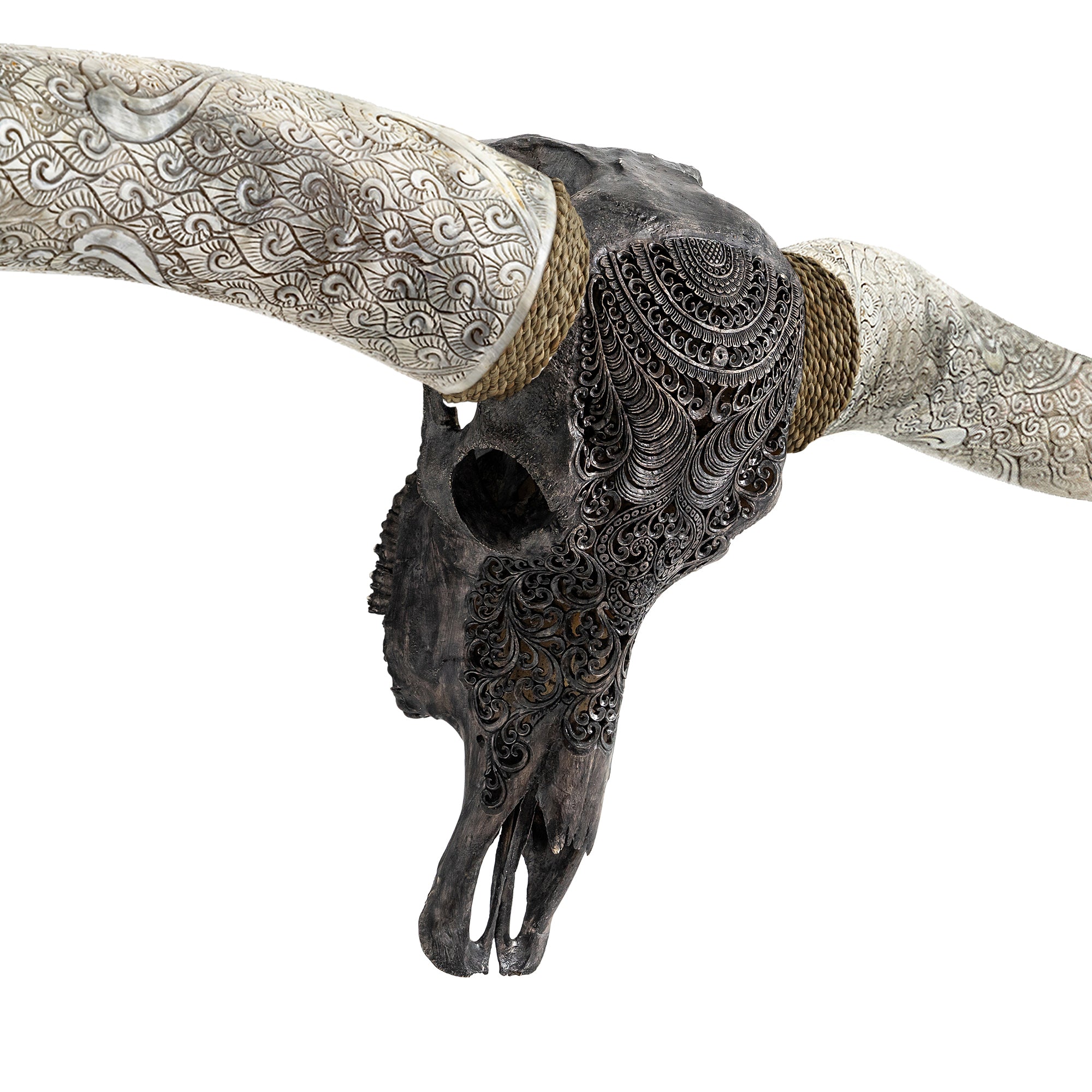 Hand Carved Longhorn Skull // XL Horns - Gray Boho