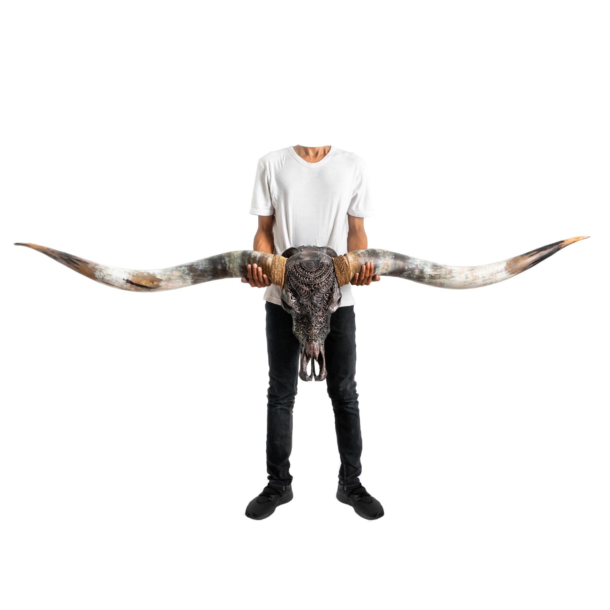 Hand Carved Longhorn Skull // XL Horns - Gray Boho
