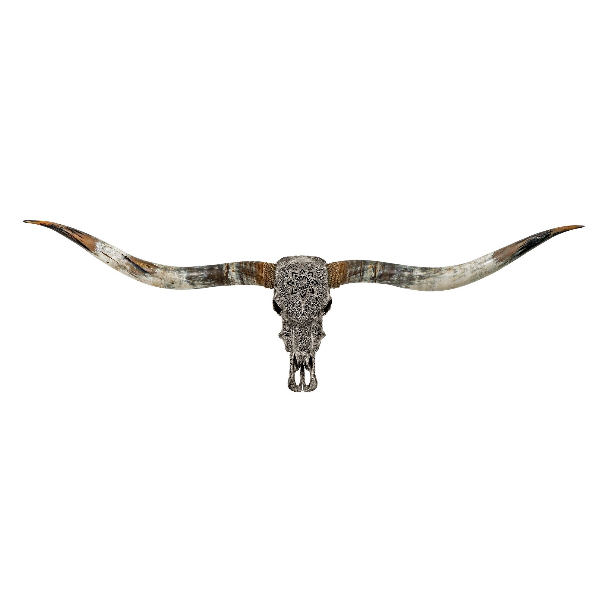 Hand Carved Longhorn Skull // XL Horns - Gray Mandala