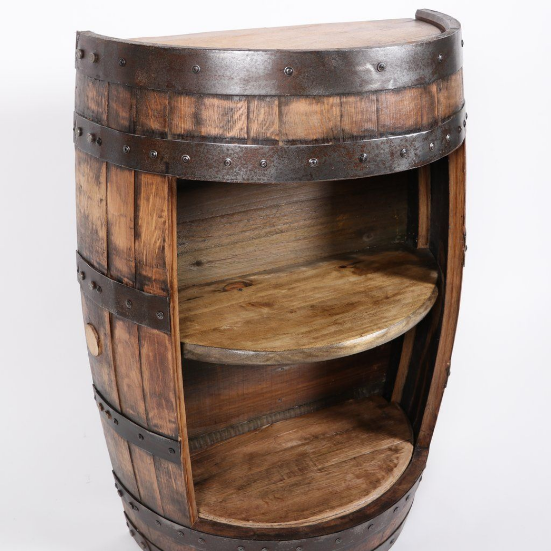 Half Bourbon or Wine  Barrel Half Cabinet Shelf No Door