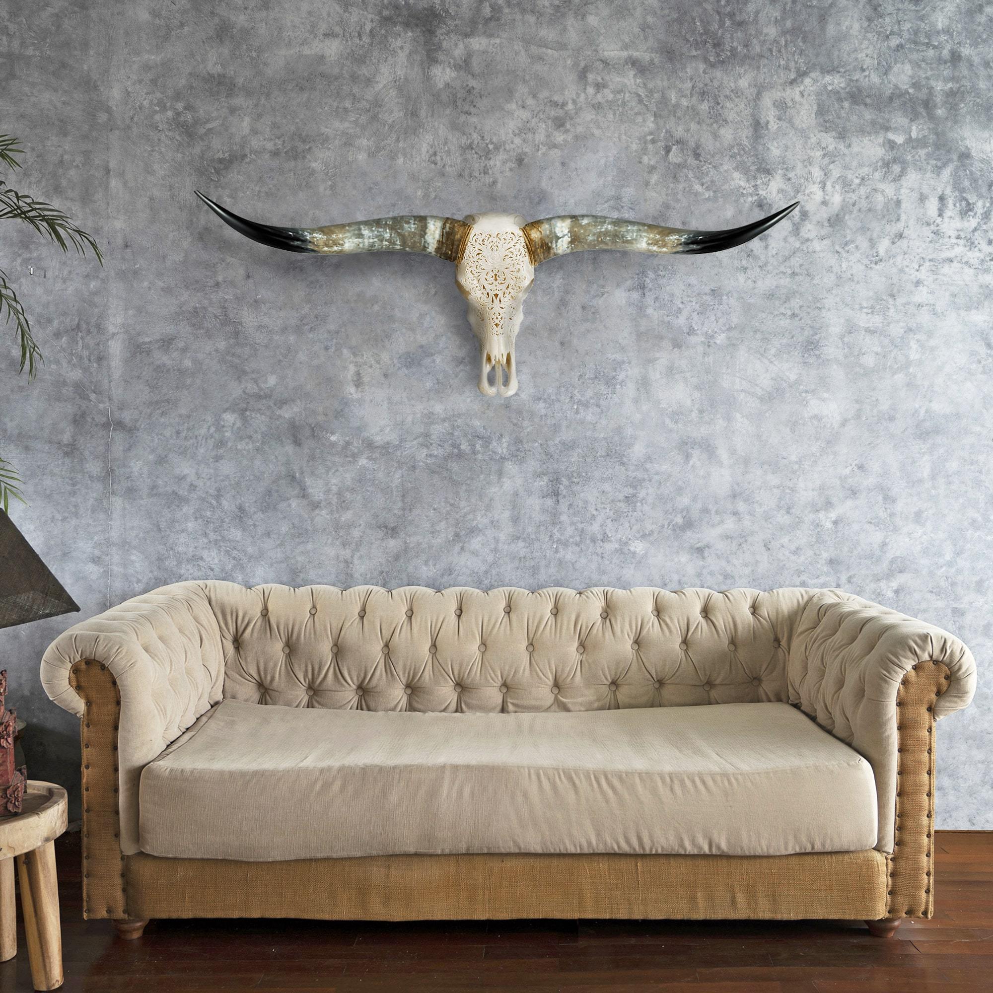 Hand Carved Longhorn Skull - Rose