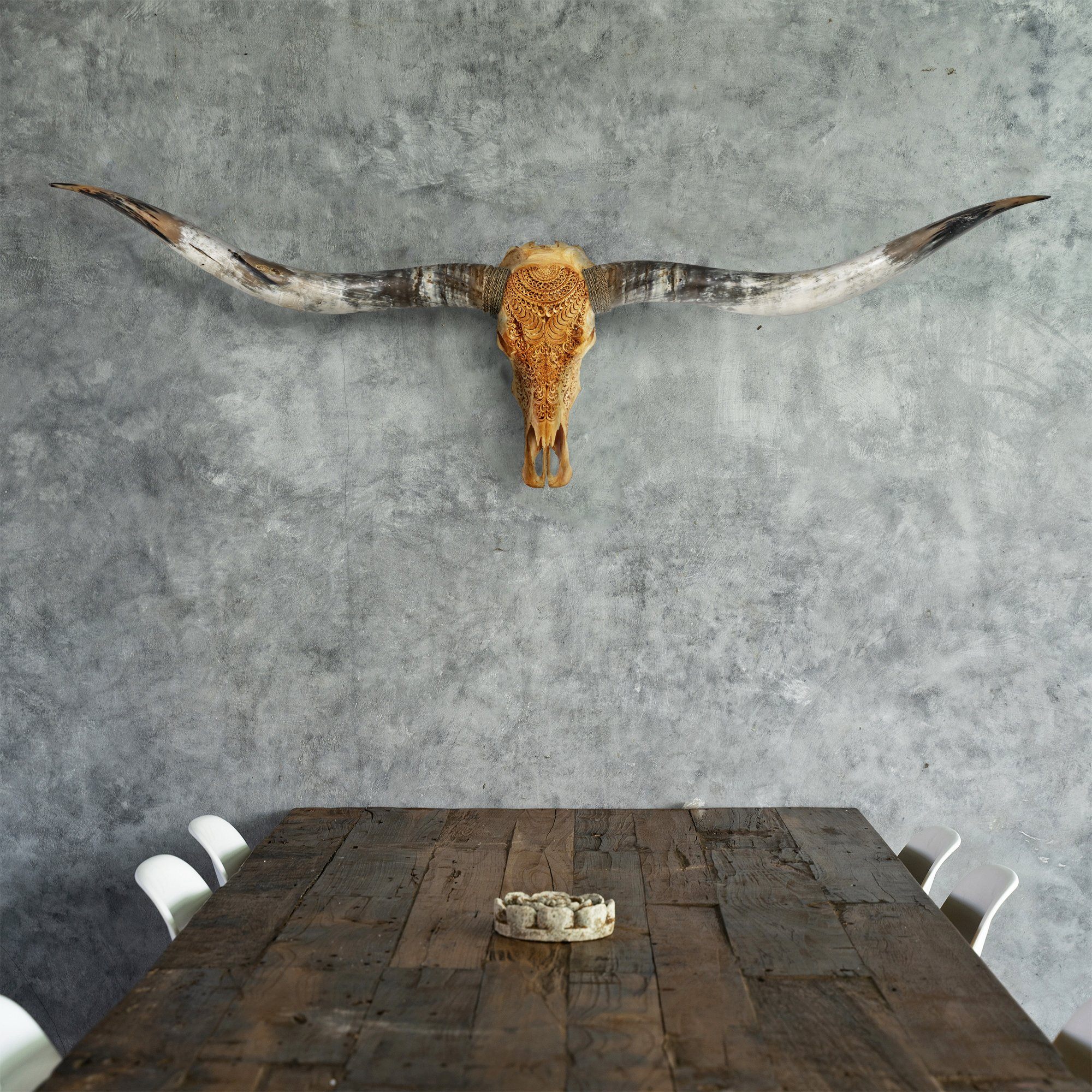 Hand Carved Longhorn Skull // XL Horns - Antique Boho