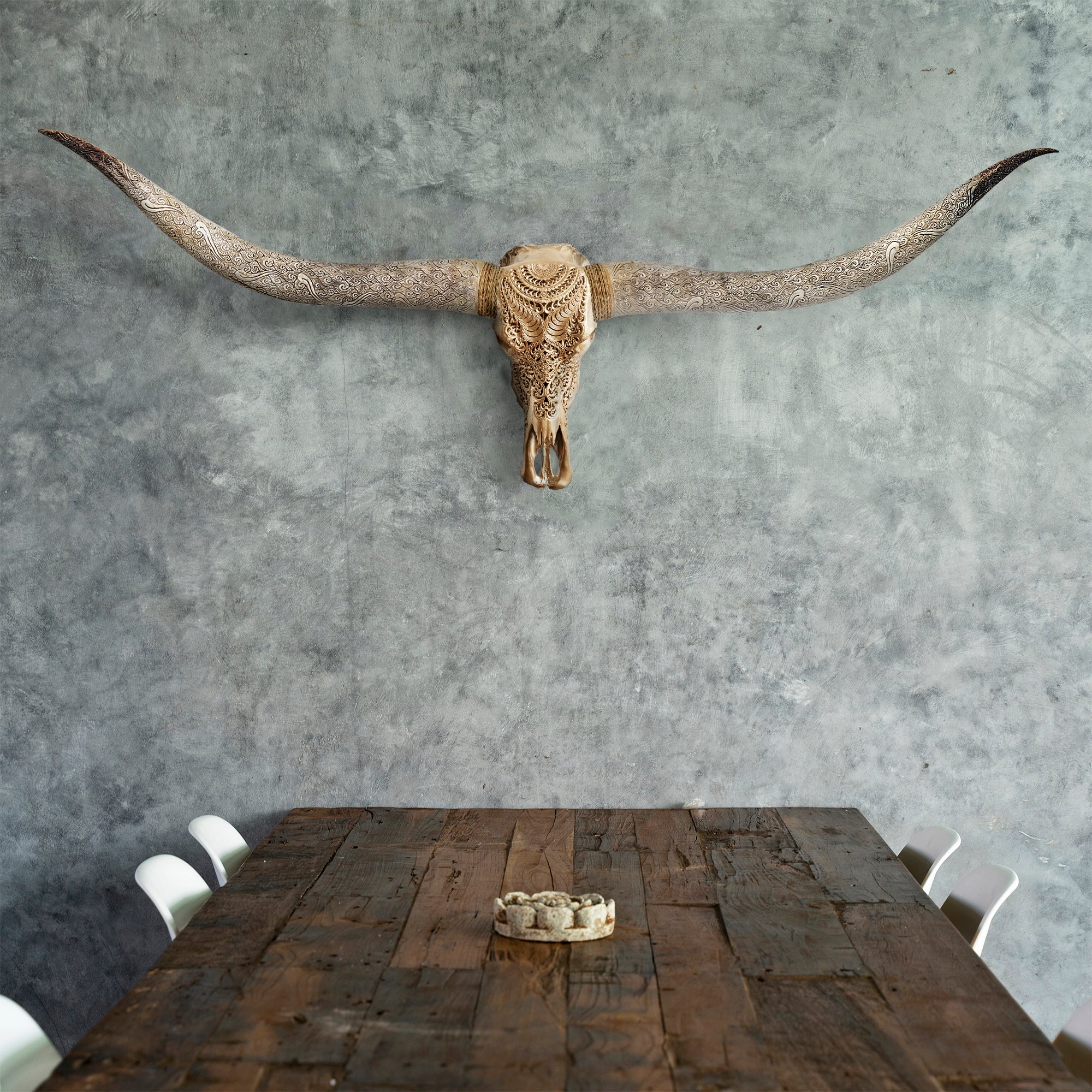 Hand Carved Longhorn Skull // XL Horns -  Golden Boho