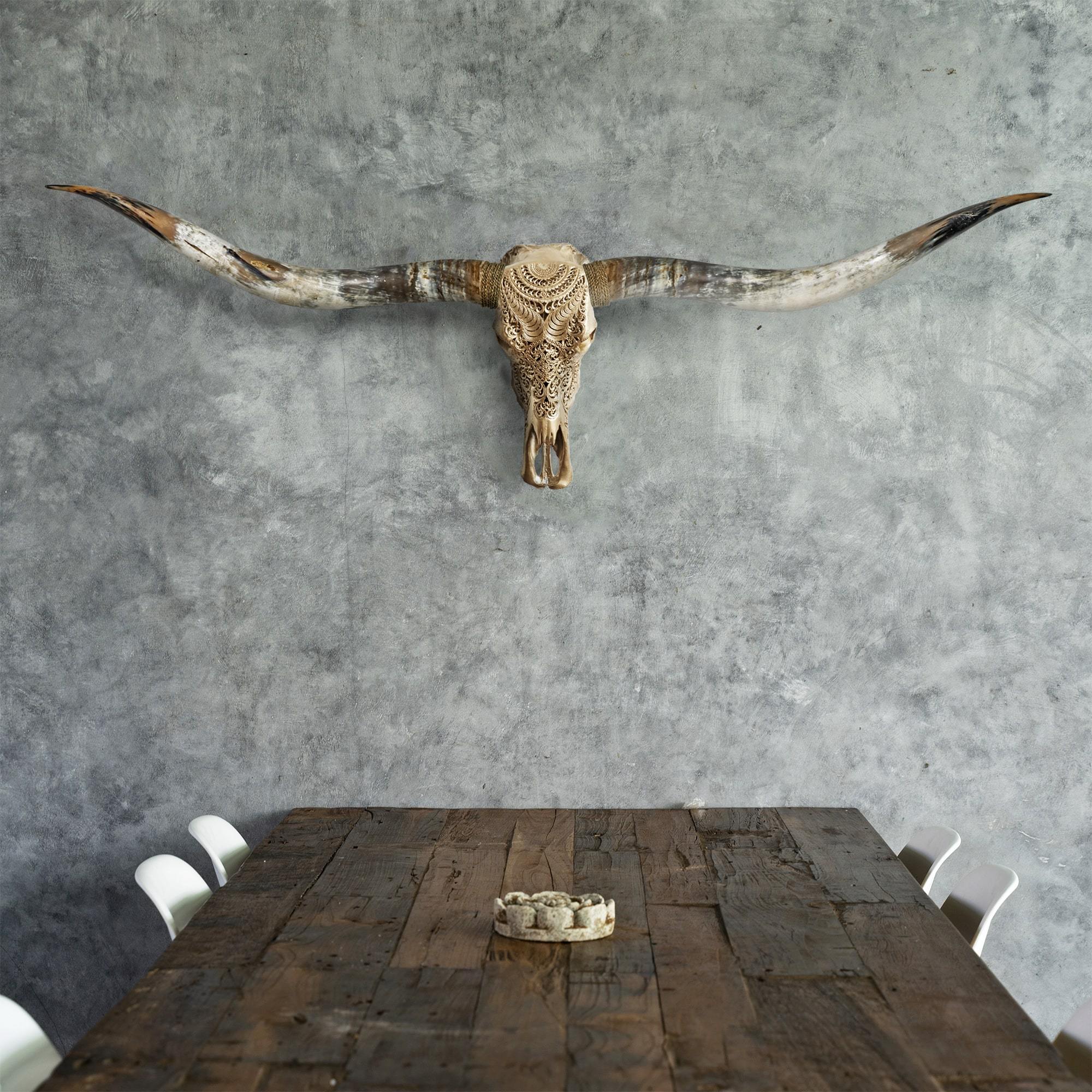 Hand Carved Longhorn Skull // XL Horns -  Golden Boho
