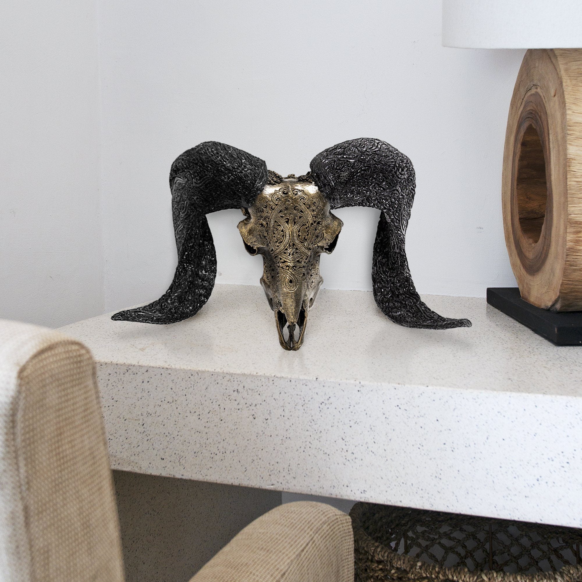 Hand Carved Ram Skull - Antique Bronze Phantom // Metallic Finish
