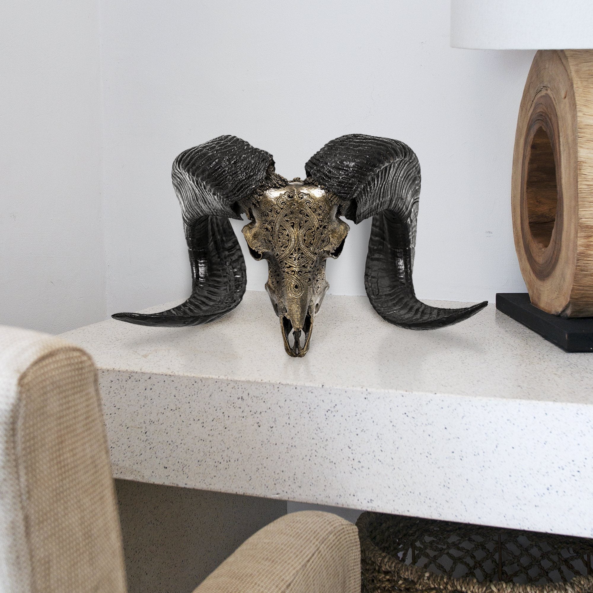 Hand Carved Ram Skull - Antique Bronze Phantom // Metallic Finish