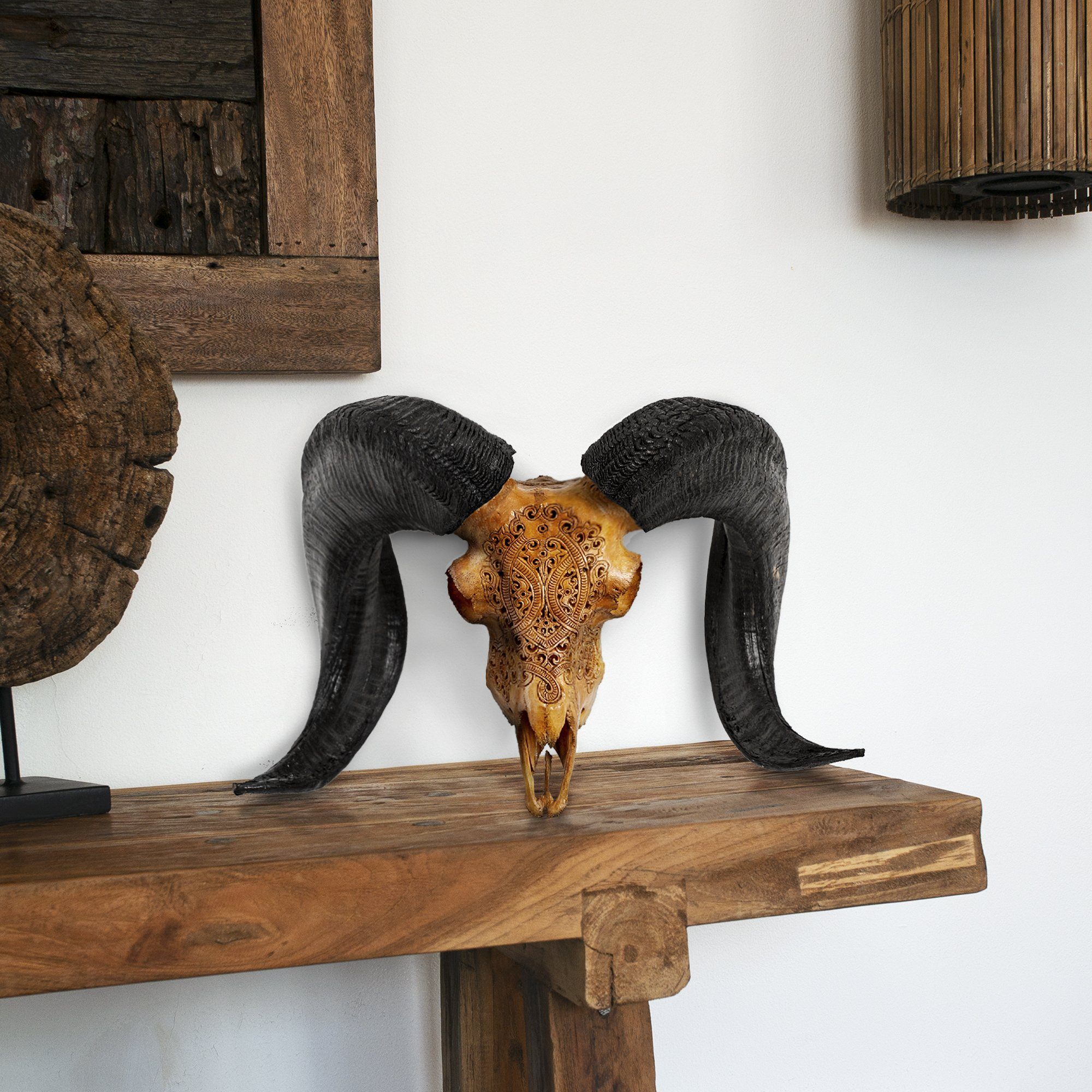 Hand Carved Ram Skull - Antique Phantom