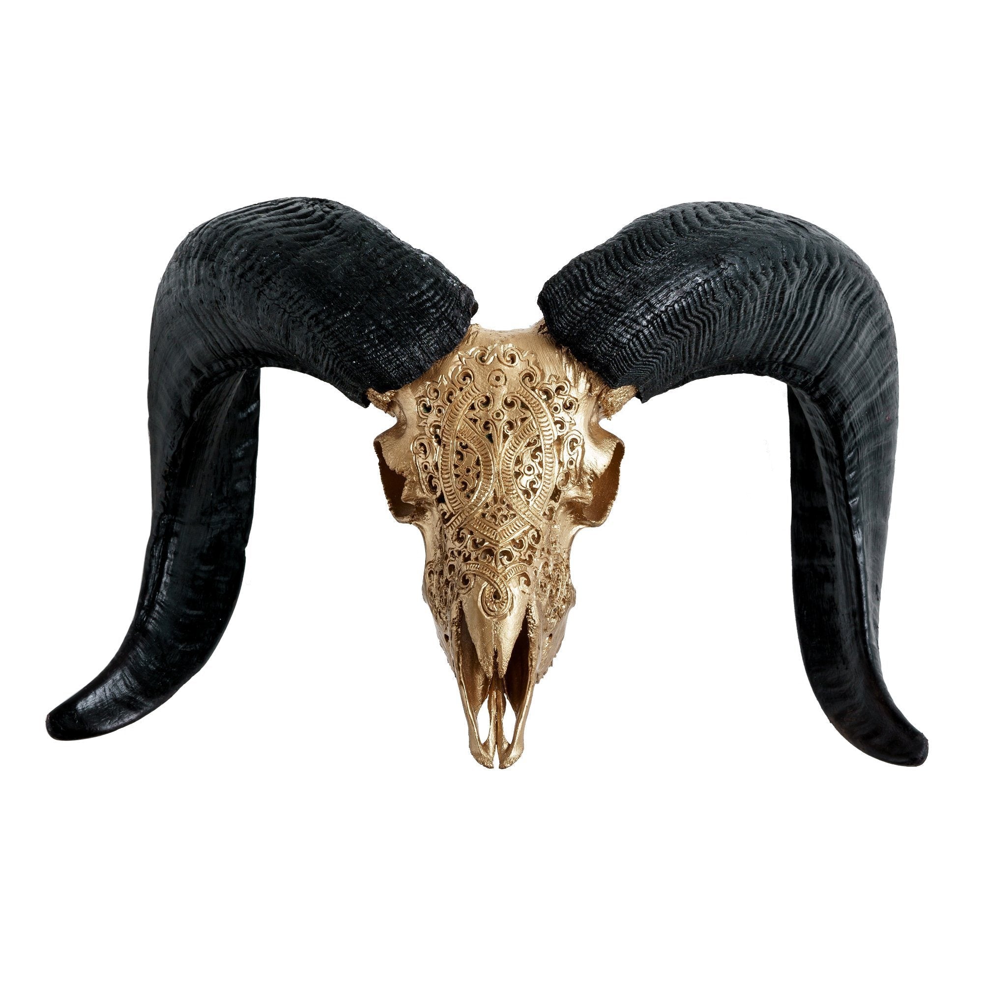 Hand Carved Ram Skull - Golden Phantom