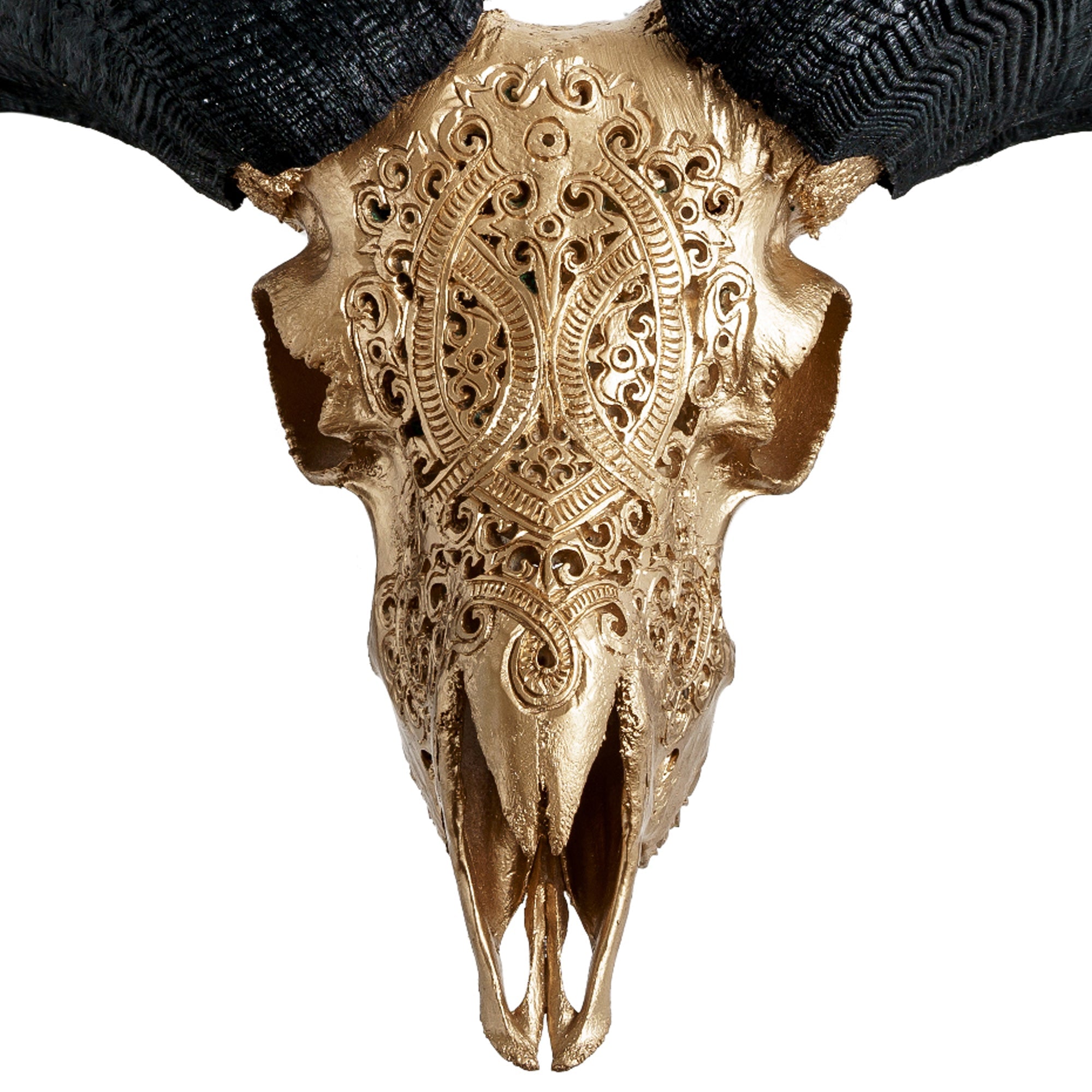 Hand Carved Ram Skull - Golden Phantom