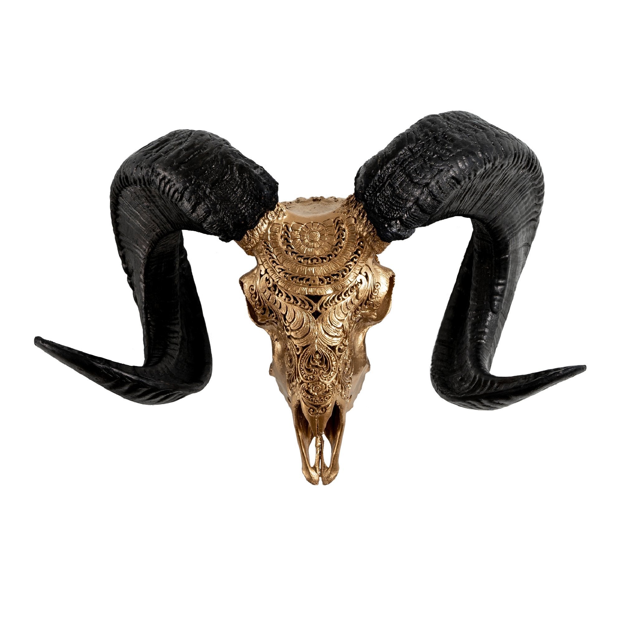 Hand Carved Ram Skull - Golden Boho