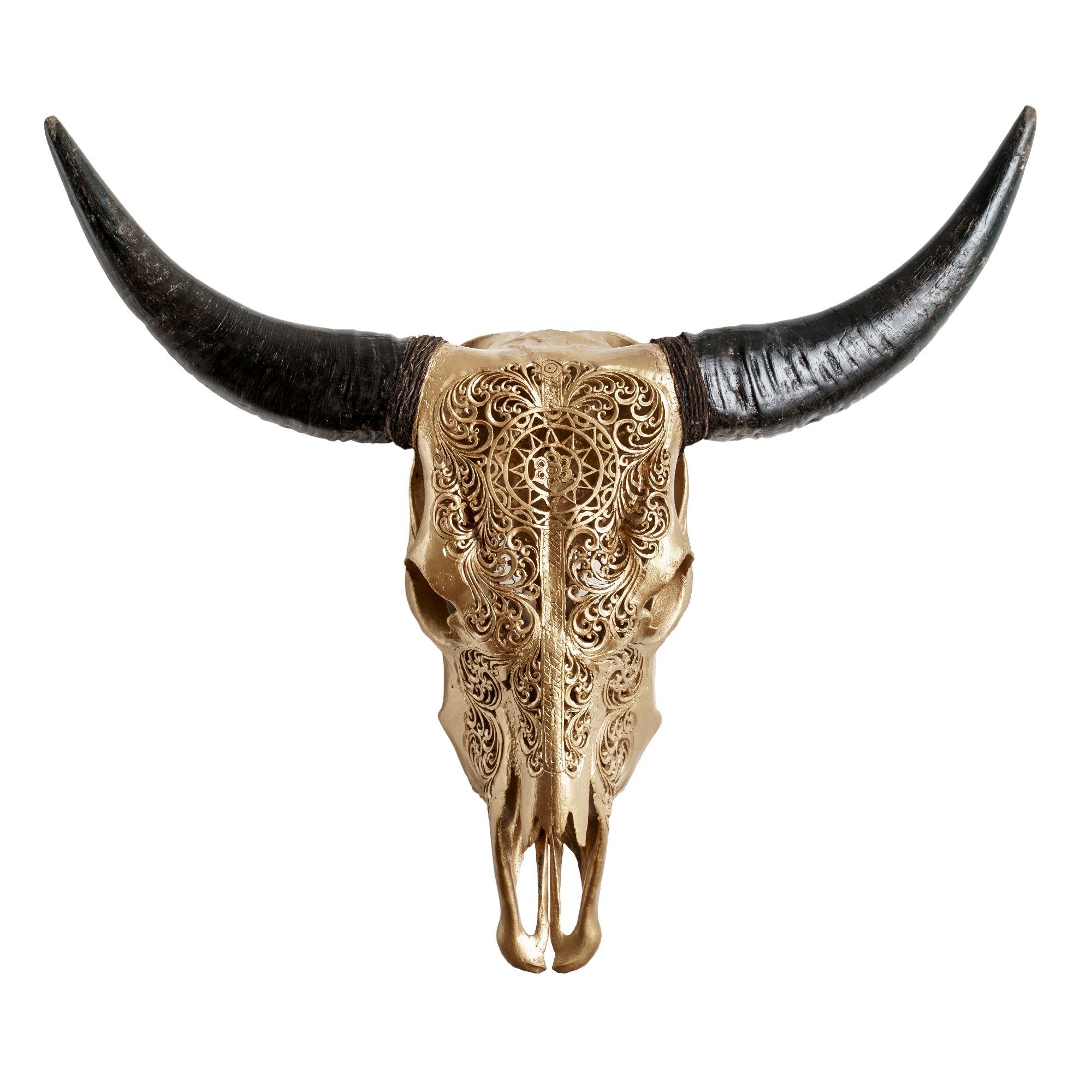 Hand Carved Cow Skull - Golden Sun