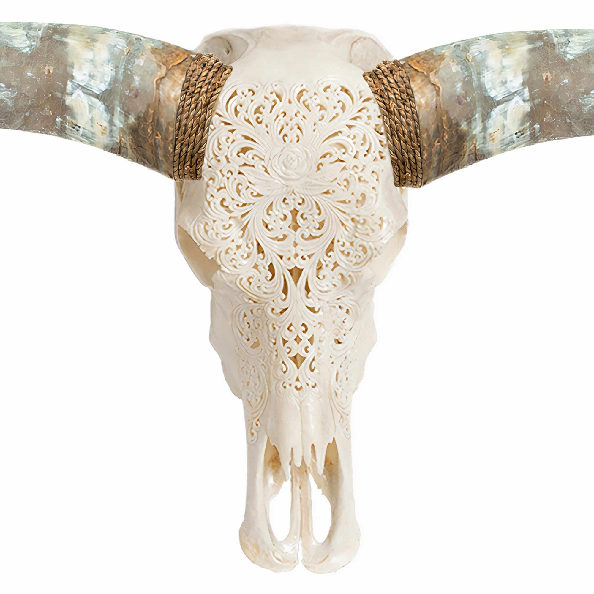 Hand Carved Longhorn Skull - Rose