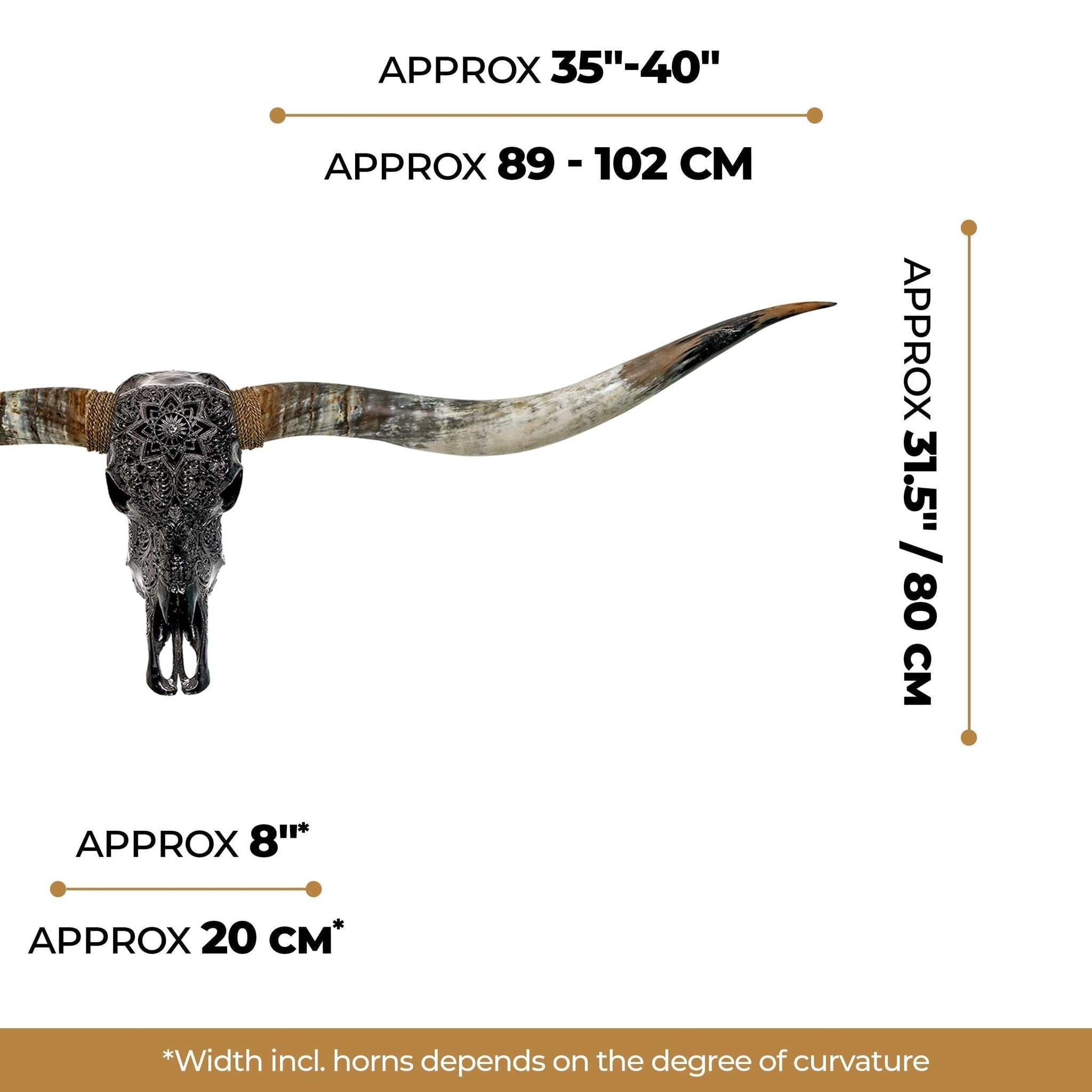 Hand Carved Longhorn Skull // XL Horns - Black Mandala