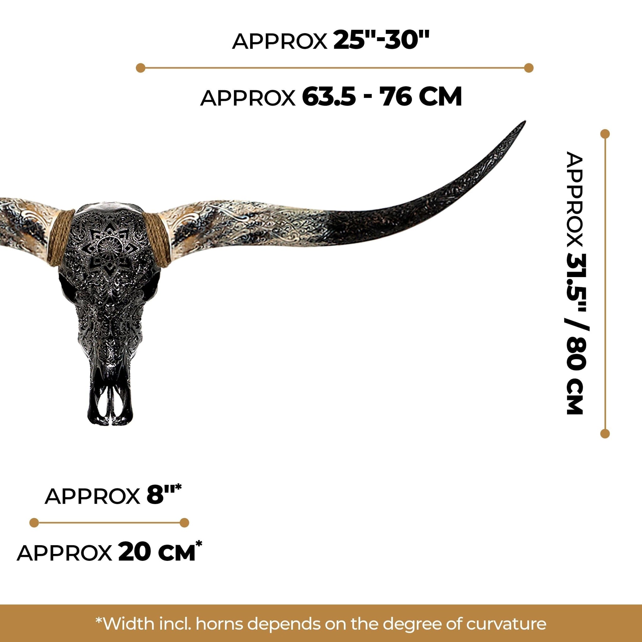 Hand Carved Longhorn Skull - Black Mandala