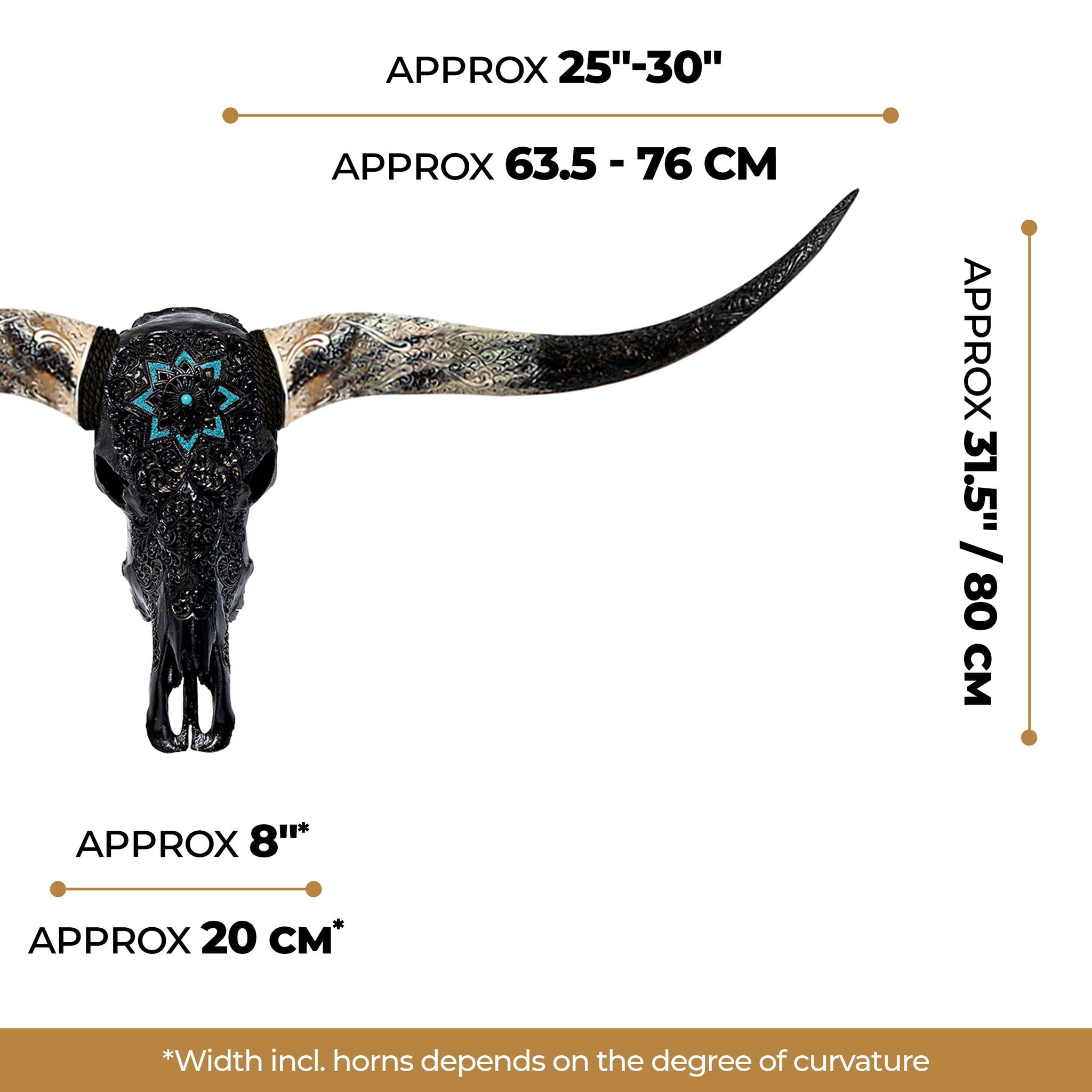 Hand Carved Longhorn Skull - Black Glowing Mandala