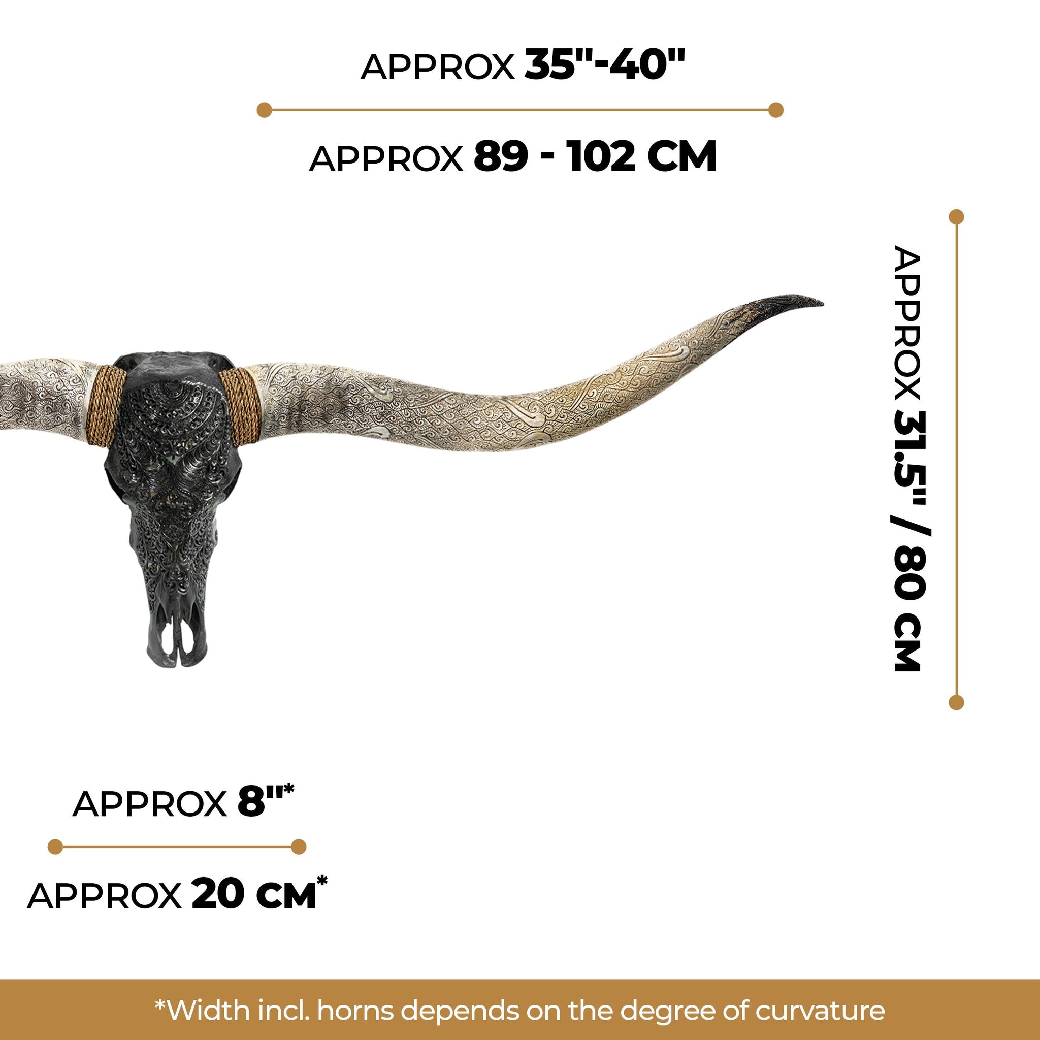 Hand Carved Longhorn Skull // XL Horns - Black Boho