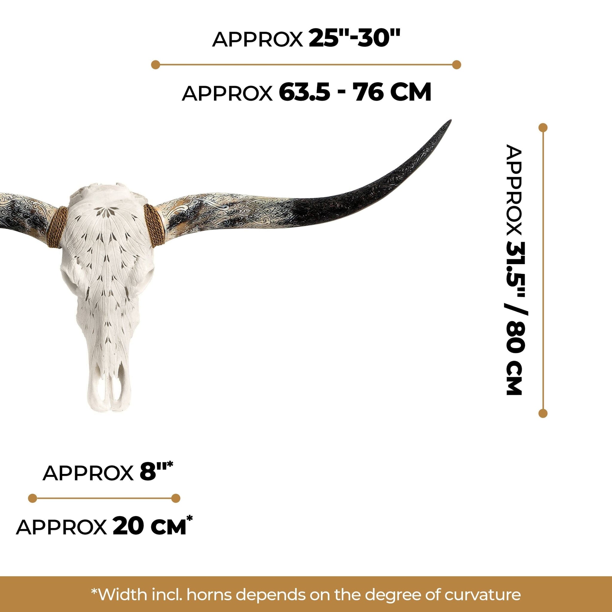 Hand Carved Longhorn Skull - White Feathers