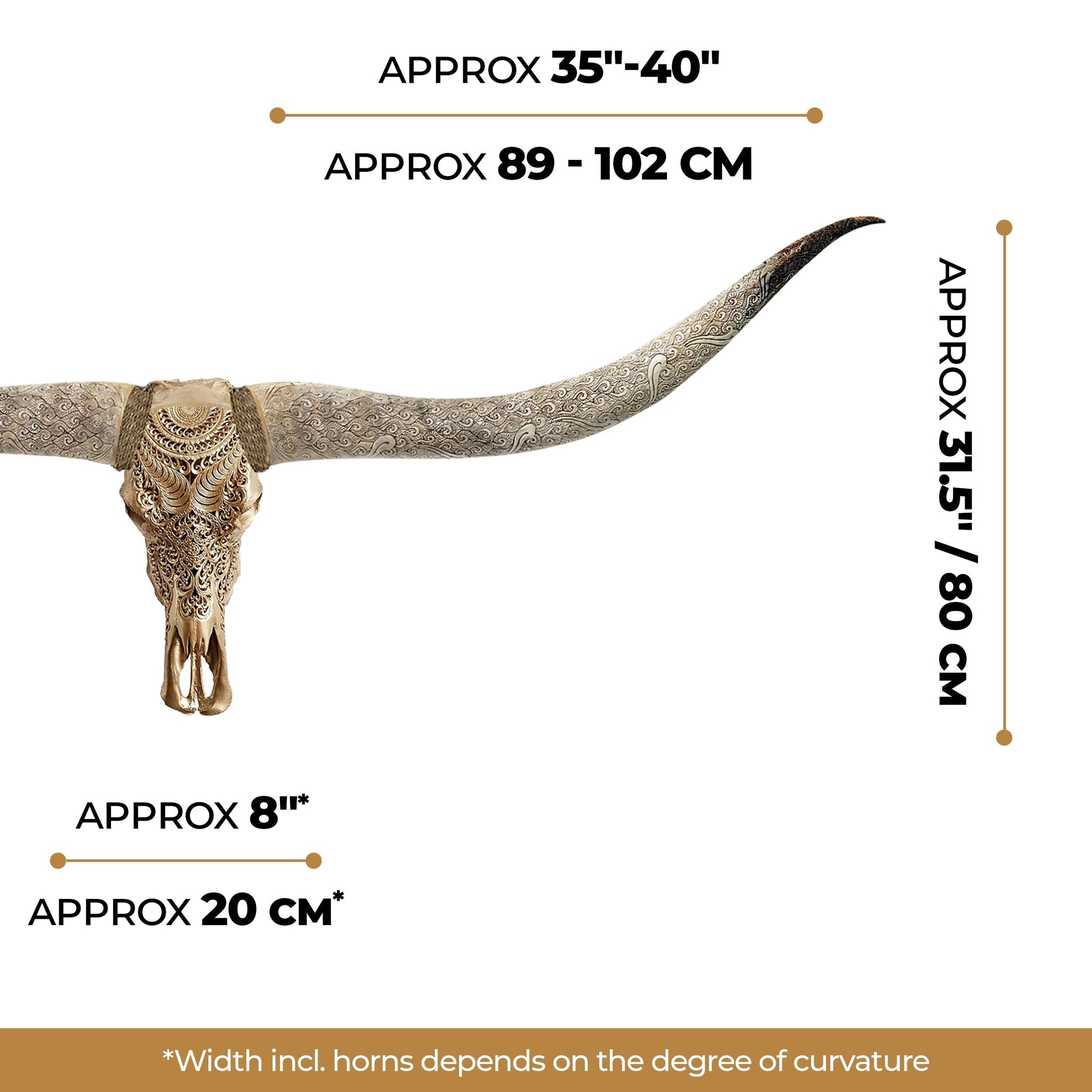 Hand Carved Longhorn Skull // XL Horns -  Golden Boho