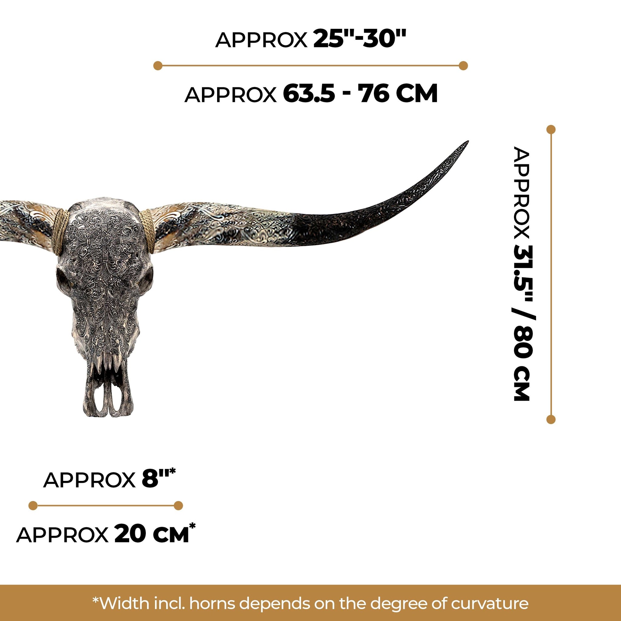 Hand Carved Longhorn Skull - Gray Fine Line