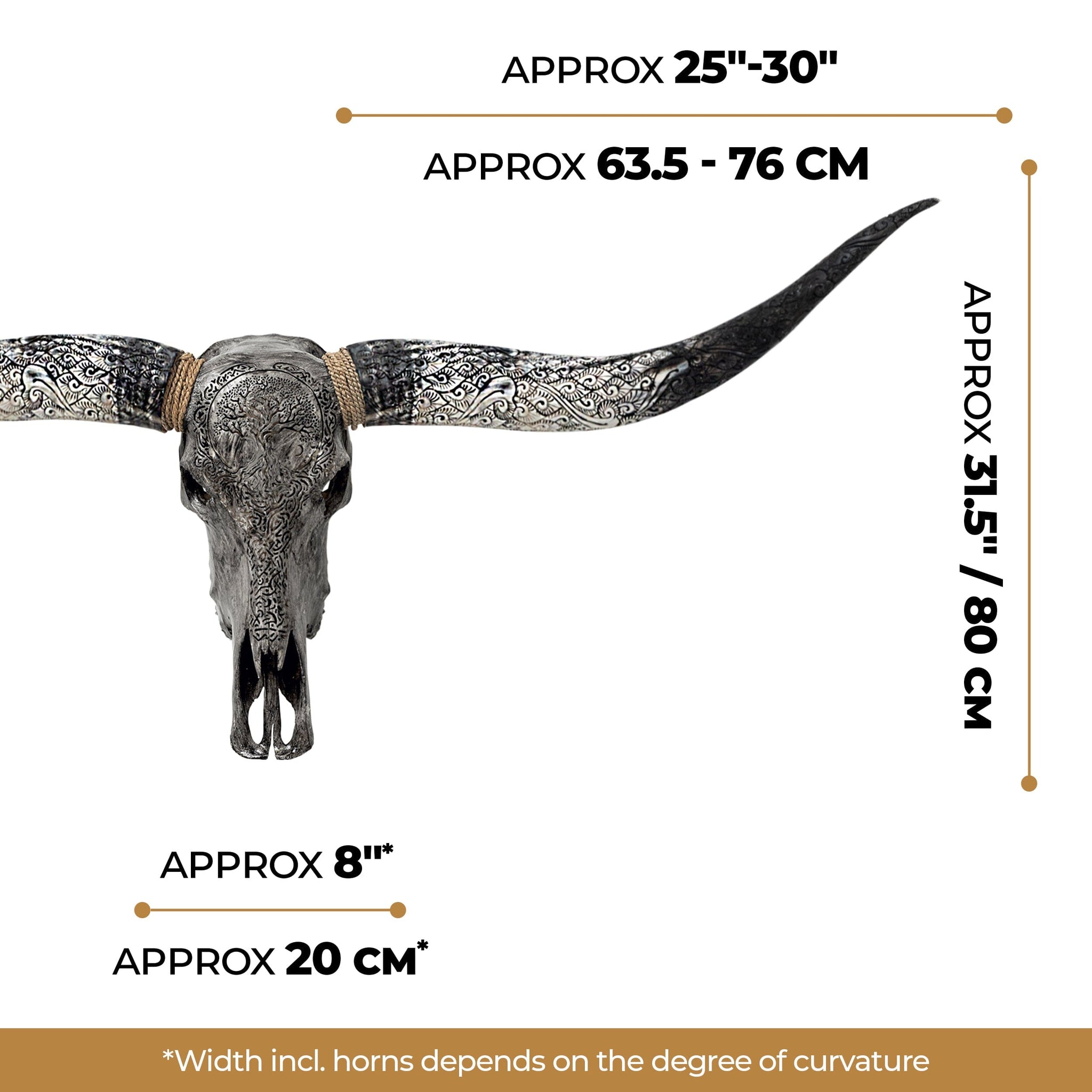 Hand Carved Longhorn Skull - Gray Yggdrasil