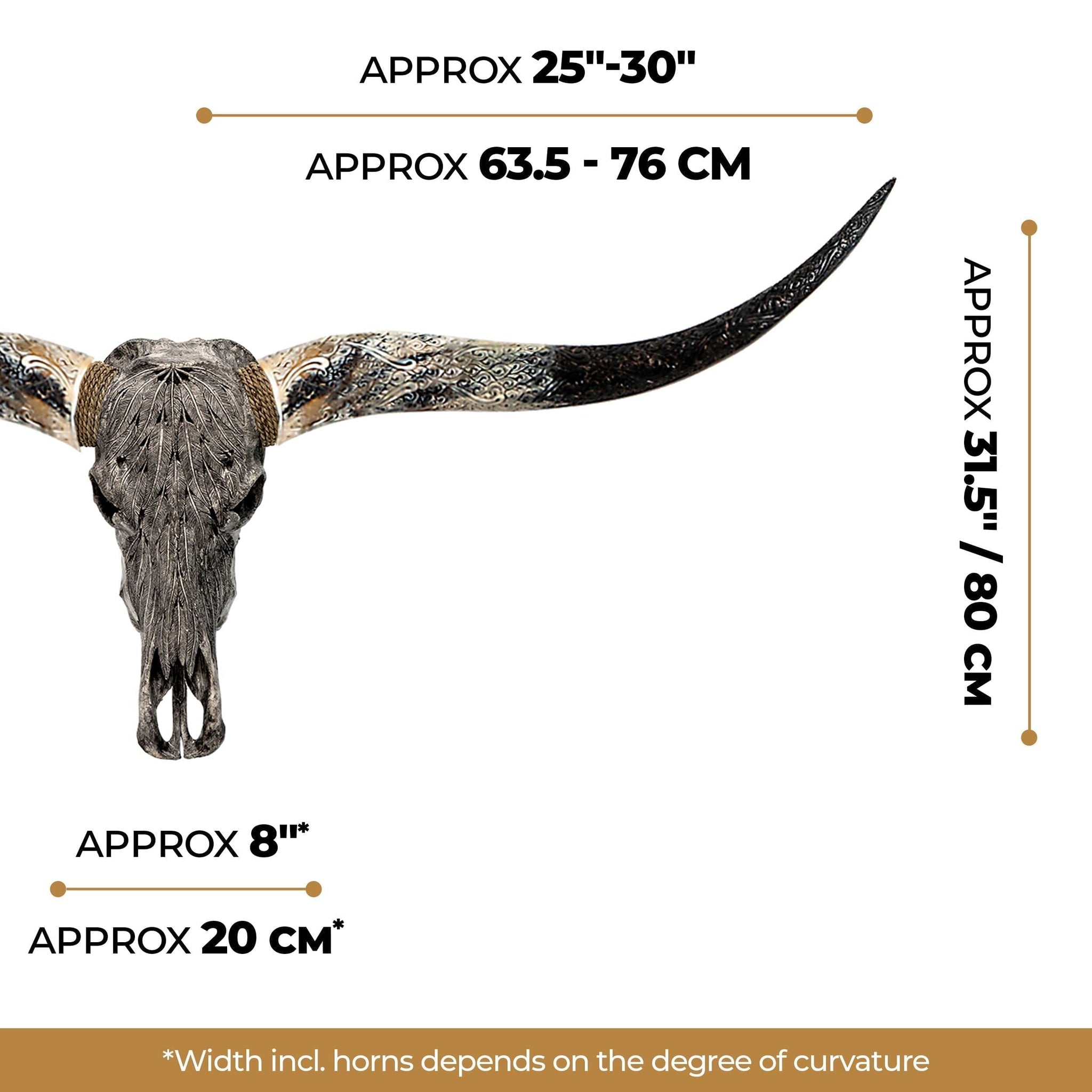 Hand Carved Longhorn Skull - Gray Feathers