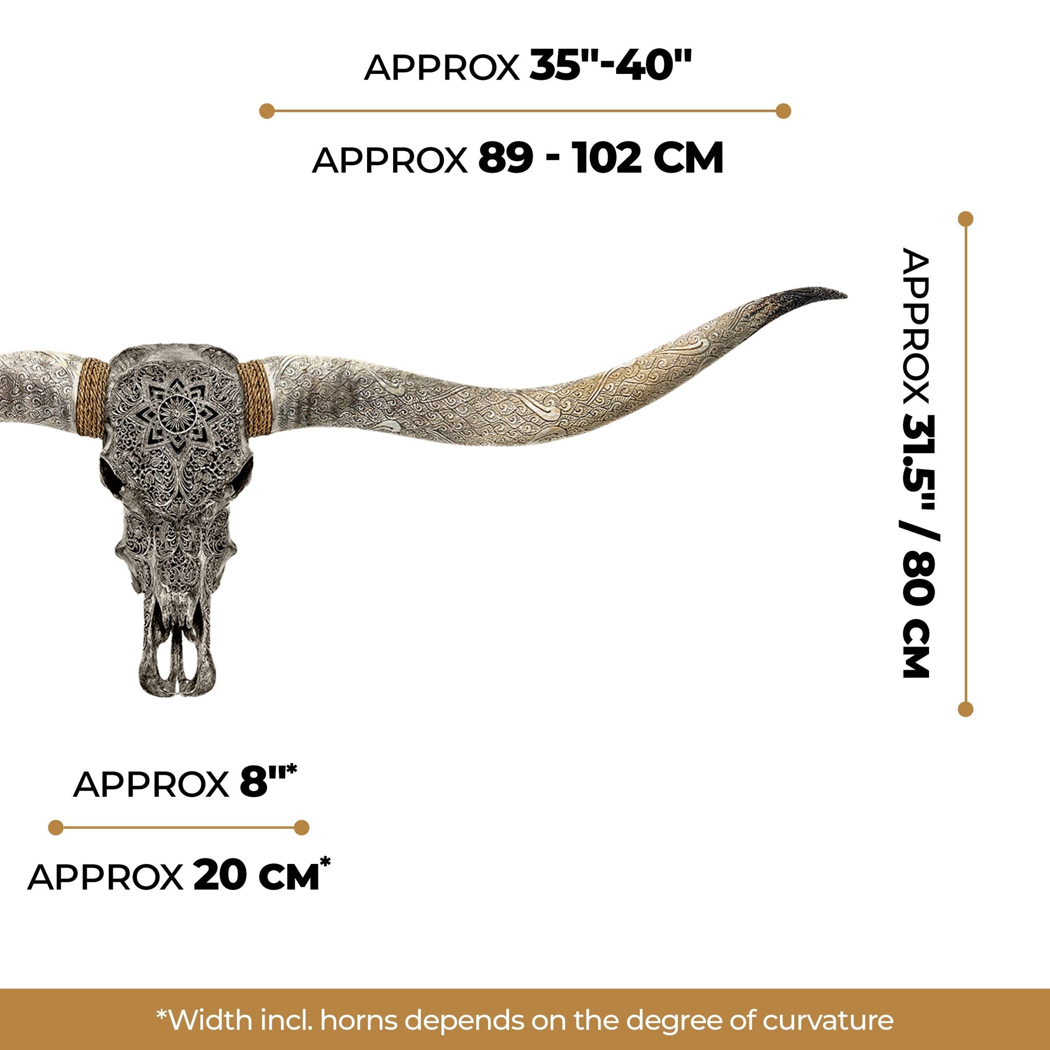 Hand Carved Longhorn Skull // XL Horns - Gray Mandala