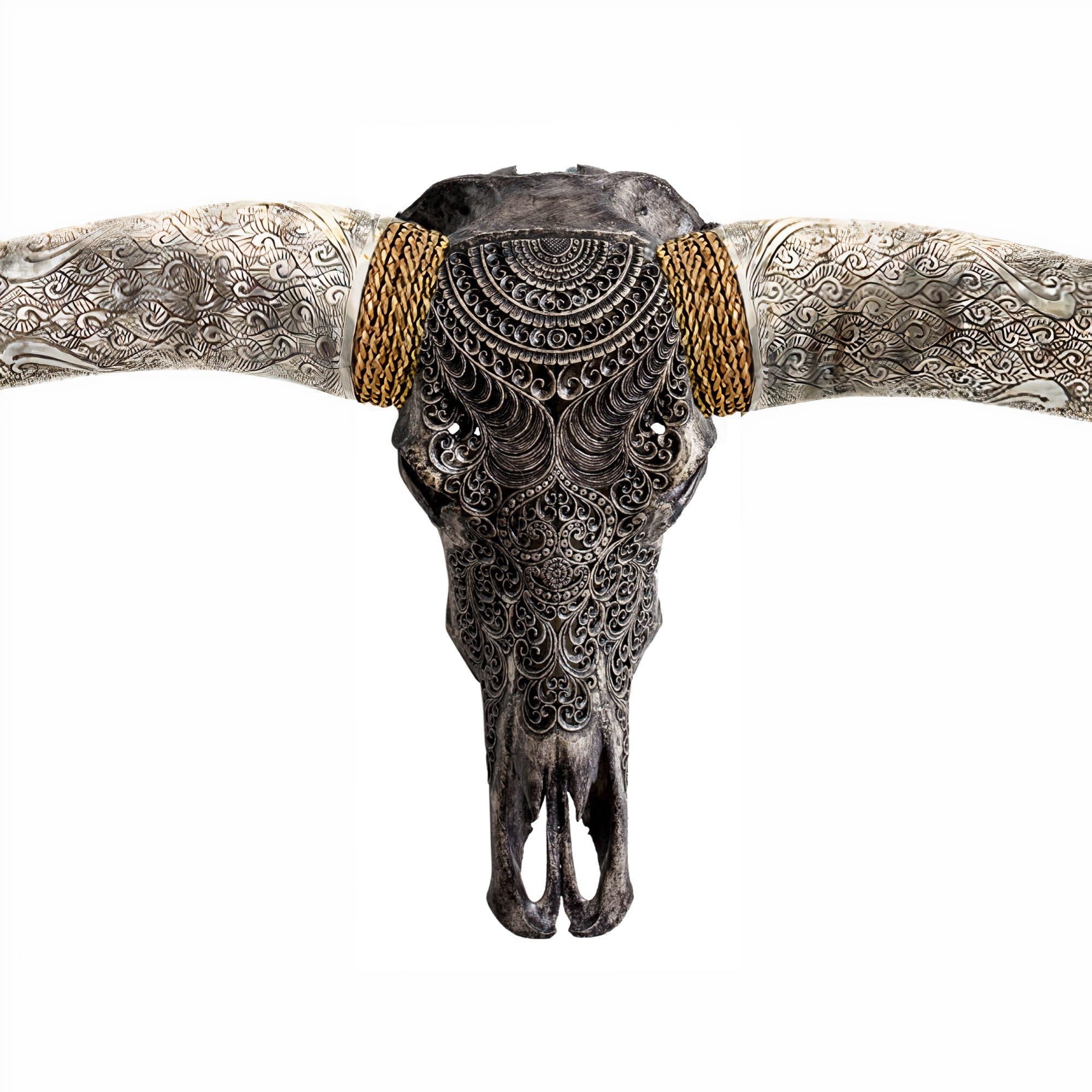 Hand Carved Longhorn Skull // XL Horns - Gray Boho
