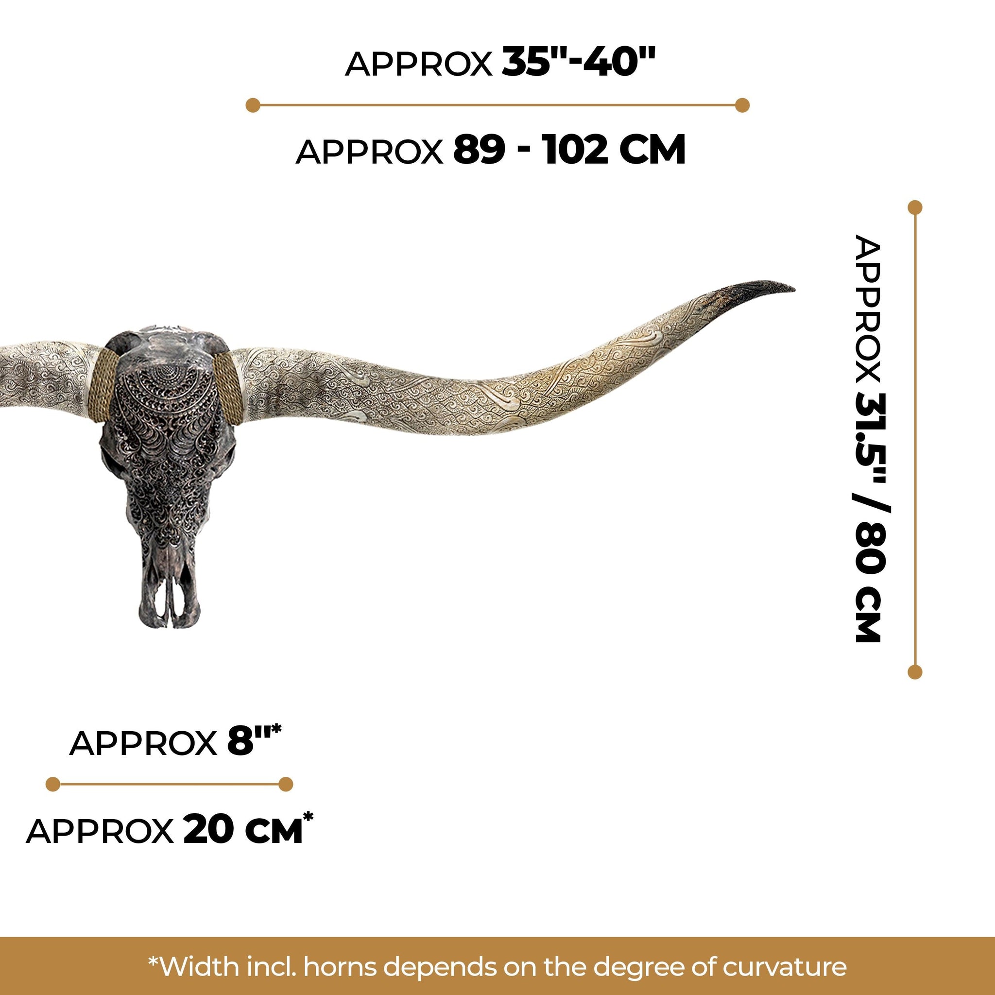 Hand Carved Longhorn Skull // XL Horns - Gray Boho