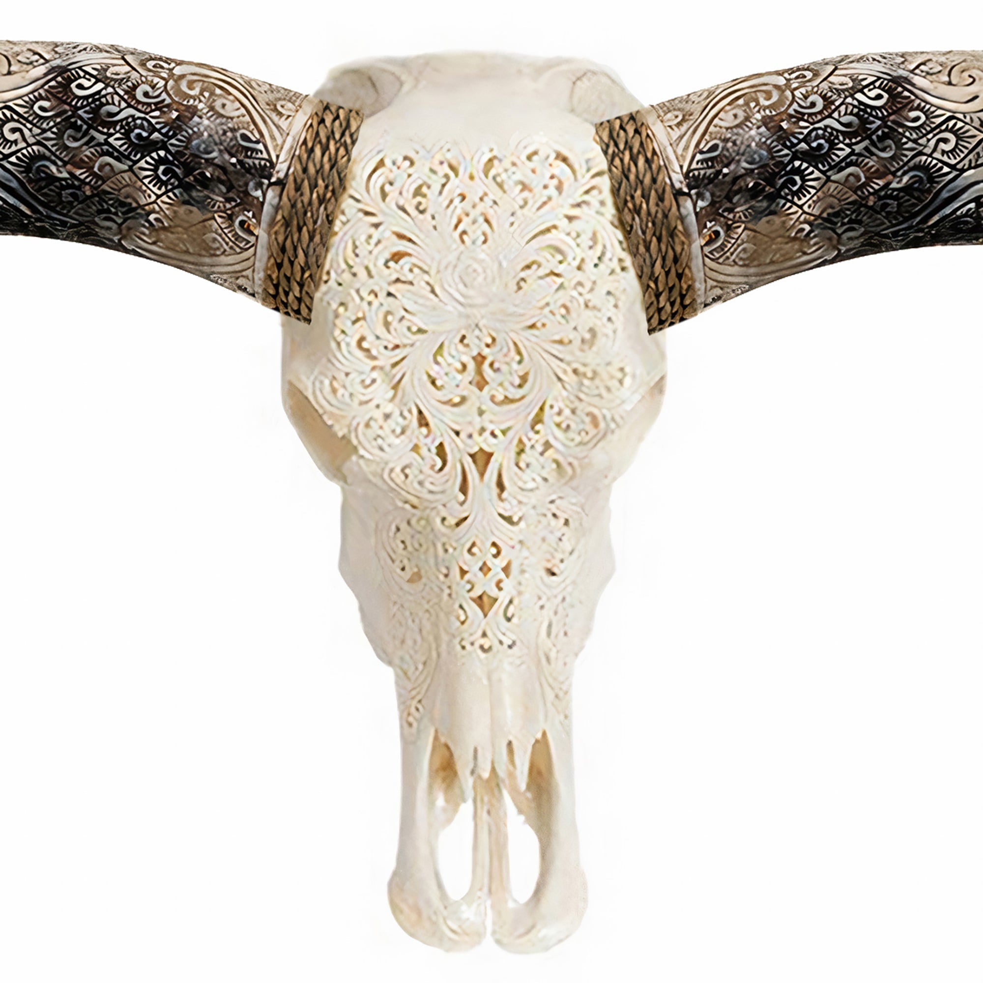 Hand Carved Longhorn Skull - Rose