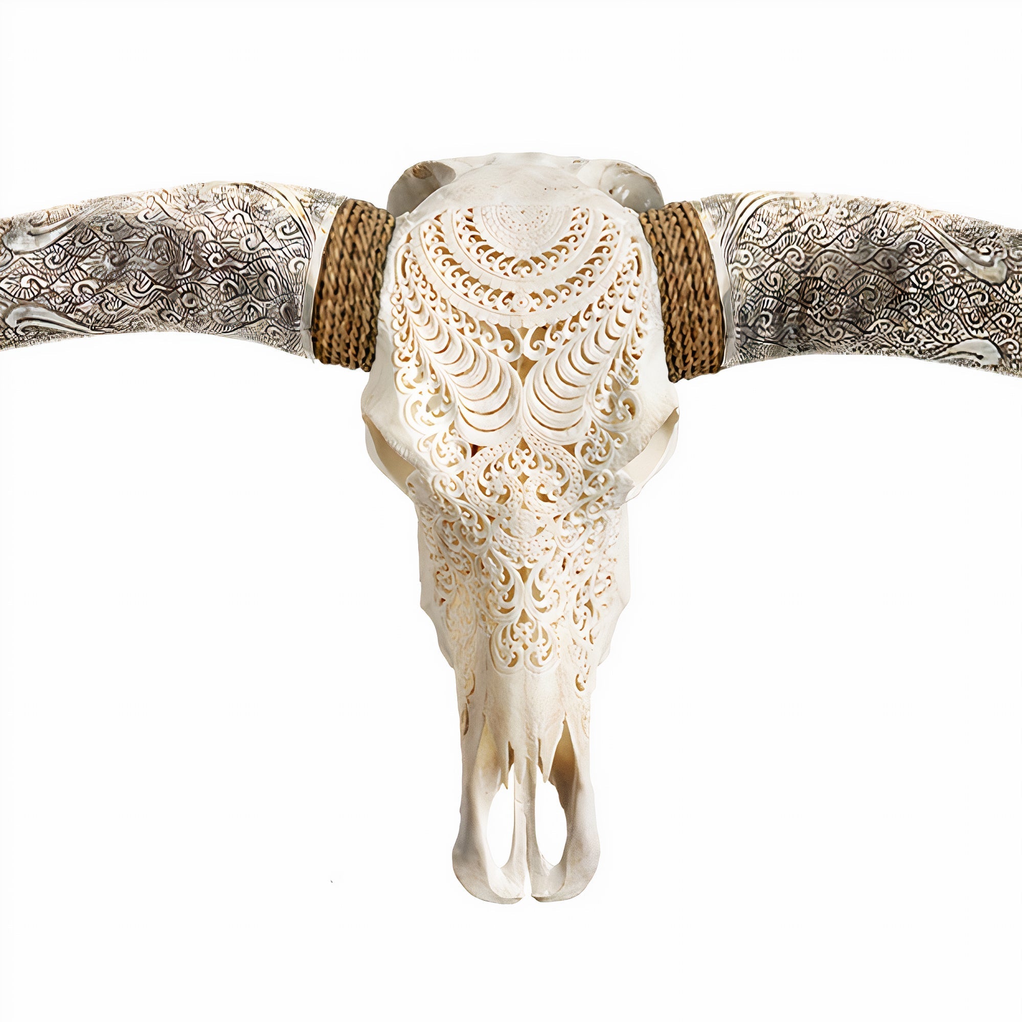 Hand Carved Longhorn Skull // XL Horns - White Boho