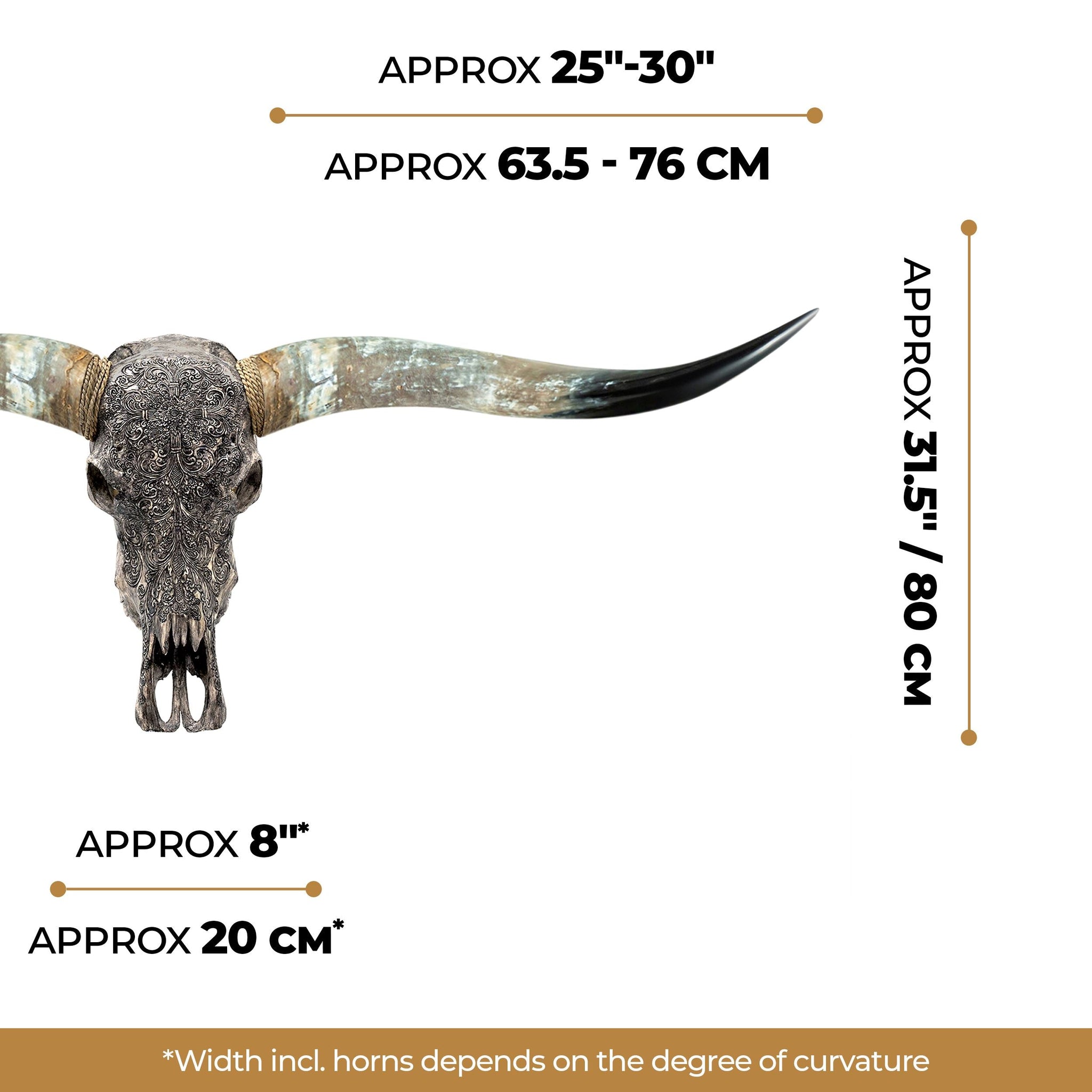 Hand Carved Longhorn Skull - Gray Fine Line