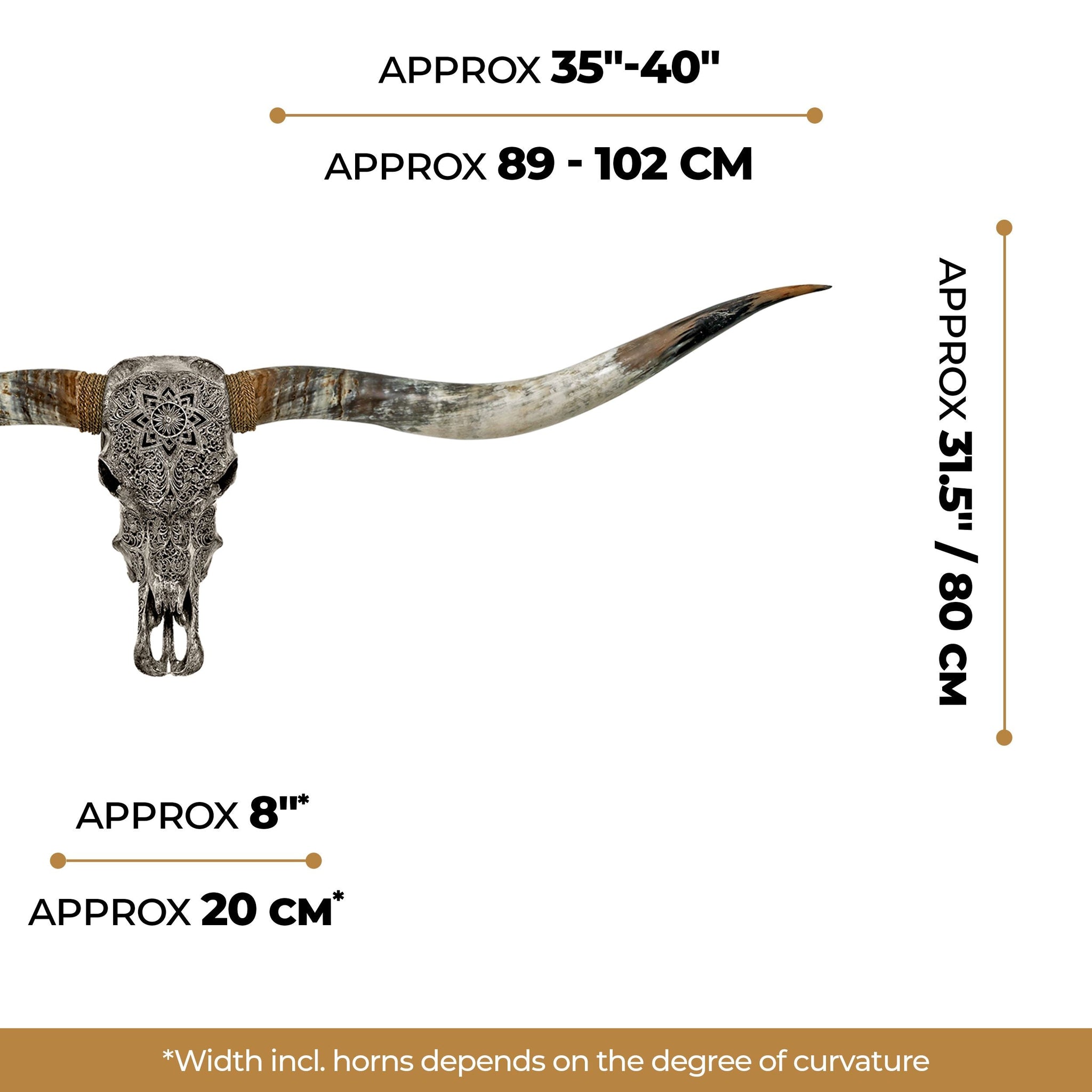 Hand Carved Longhorn Skull // XL Horns - Gray Mandala