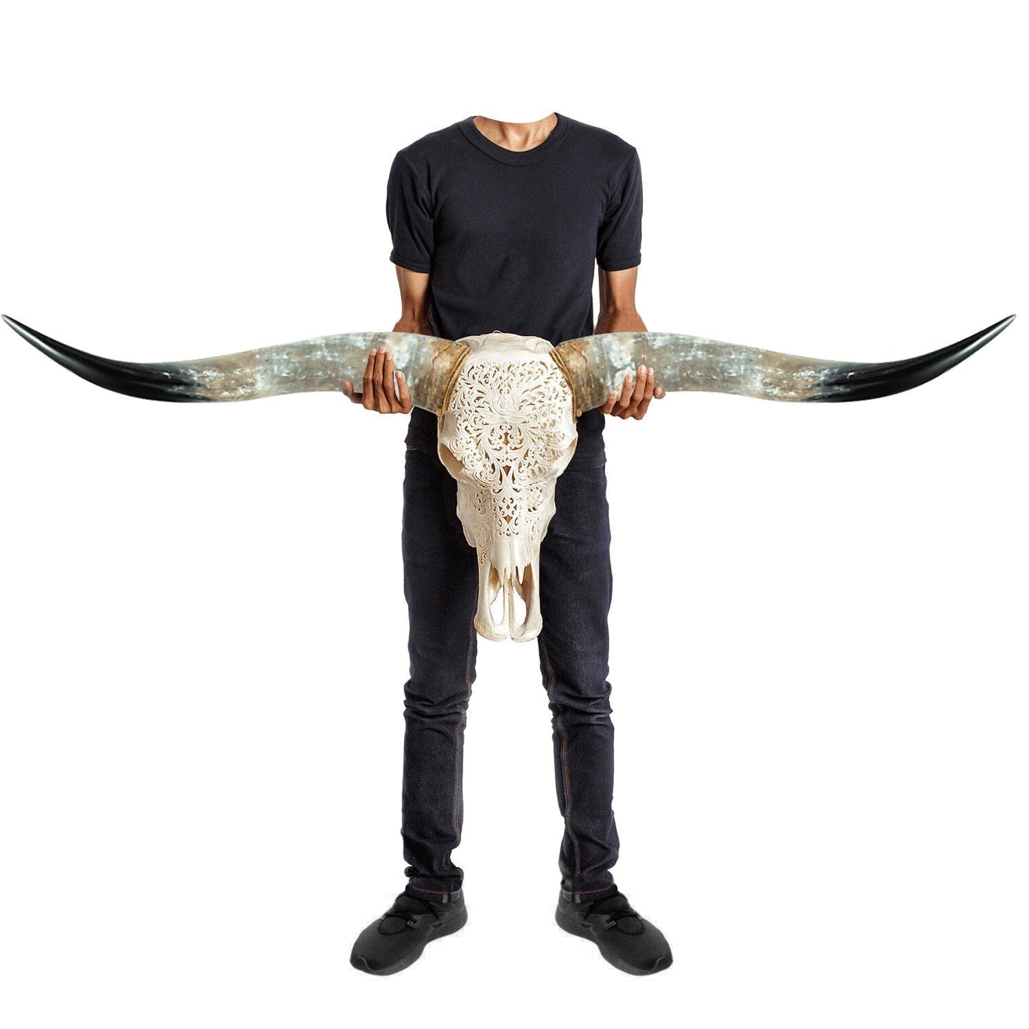 Hand Carved Longhorn Skull - Rose