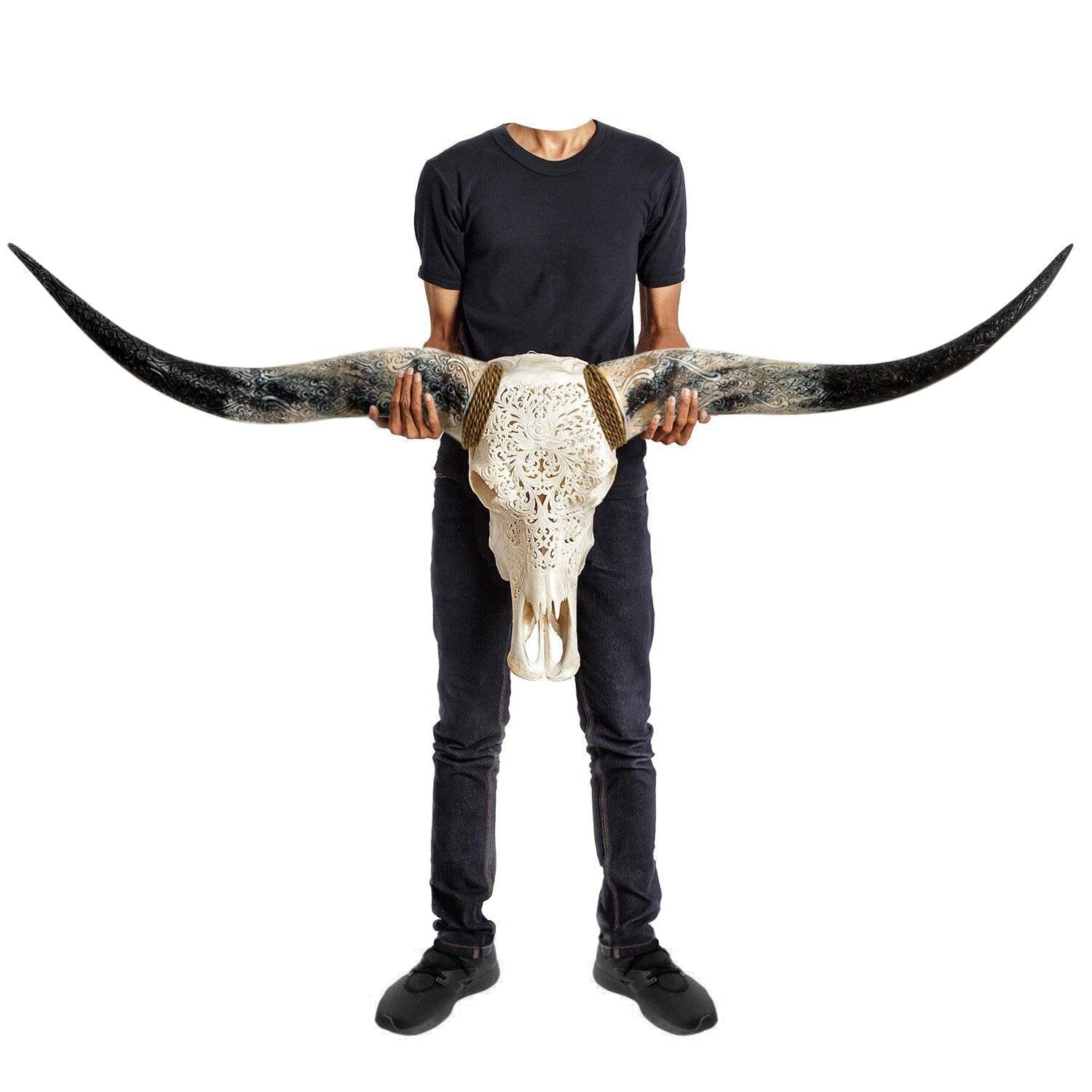 Hand Carved Longhorn Skull - Rose