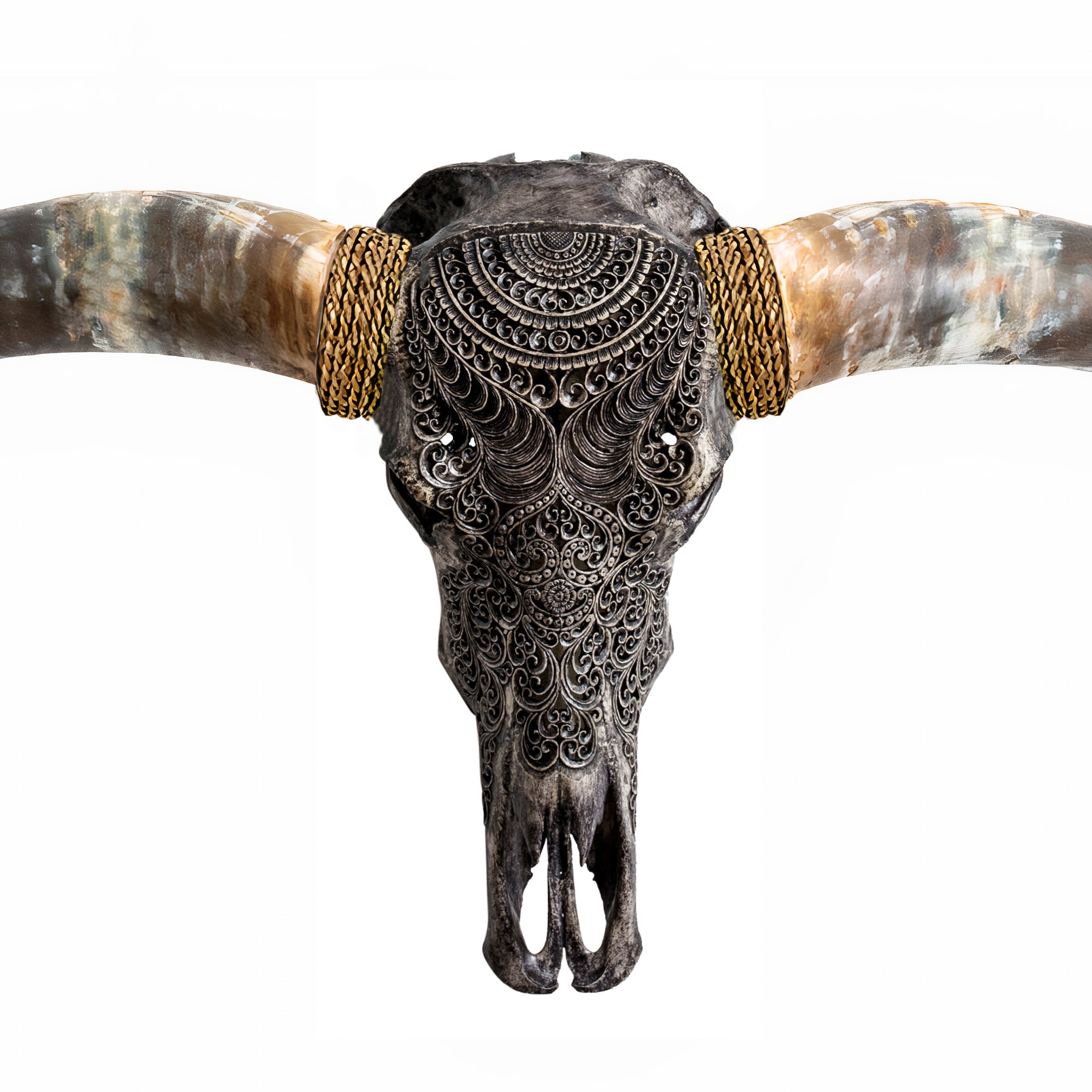 Hand Carved Longhorn Skull // XL Horns - Gray Boho