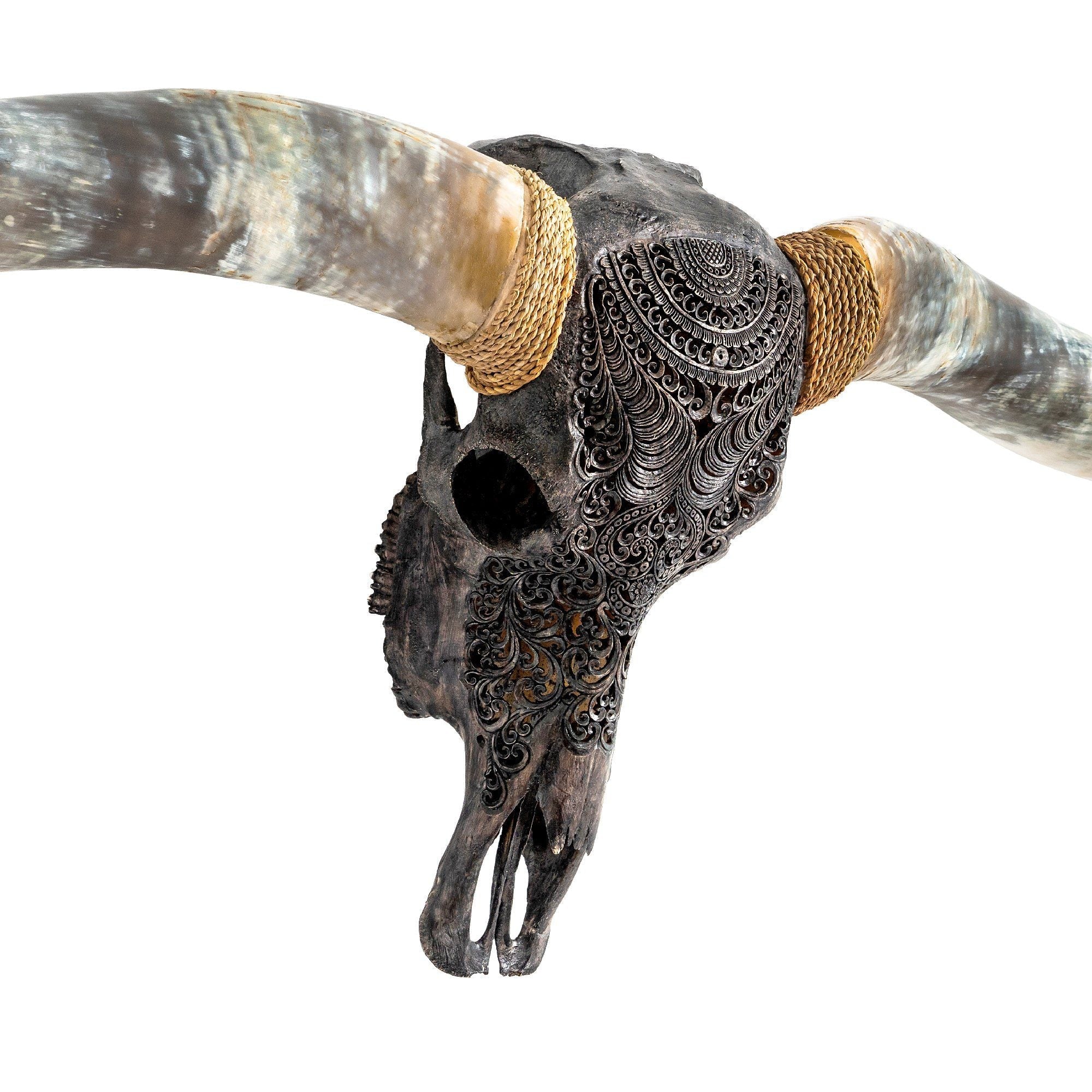 Hand Carved Longhorn Skull // XL Horns - Gray Boho