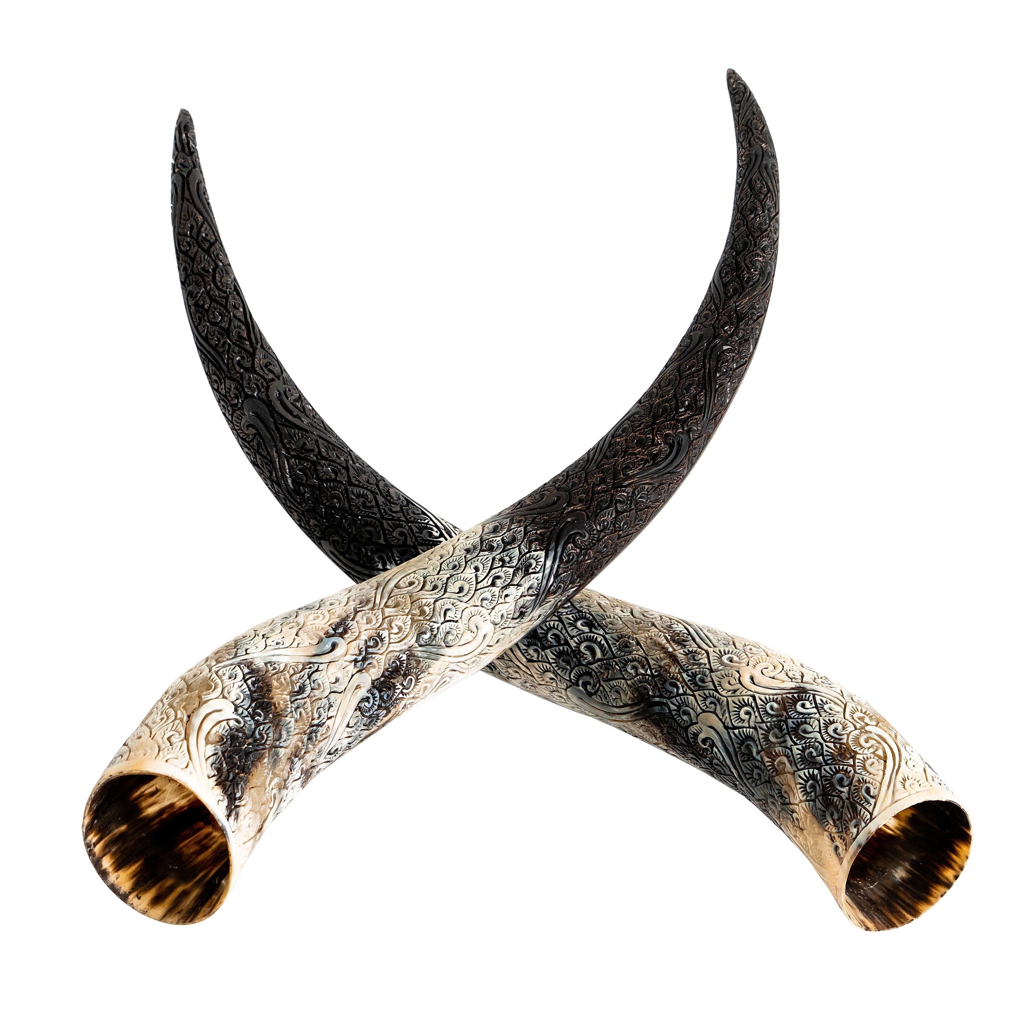 Hand Carved Longhorn Skull - Gray Fine Line