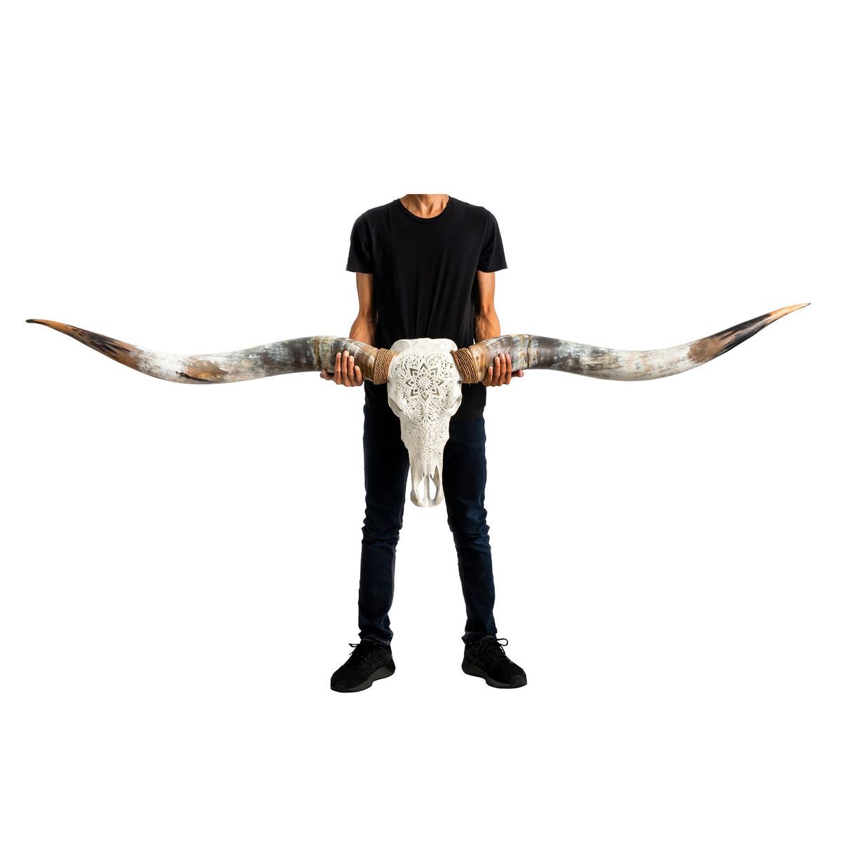 Hand Carved Longhorn Skull // XL Horns - White Mandala