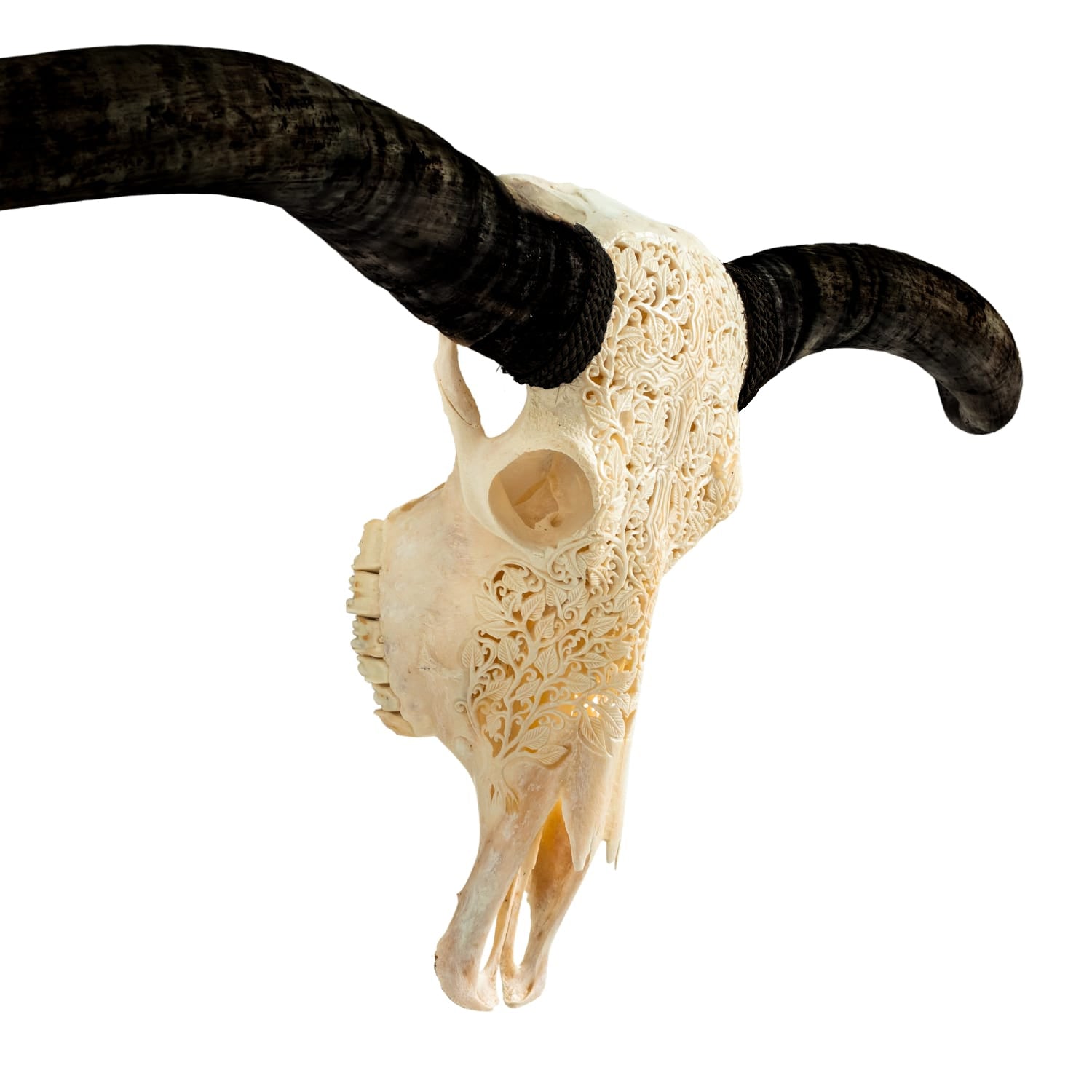 Hand Carved Longhorn Skull - Gothic Cross