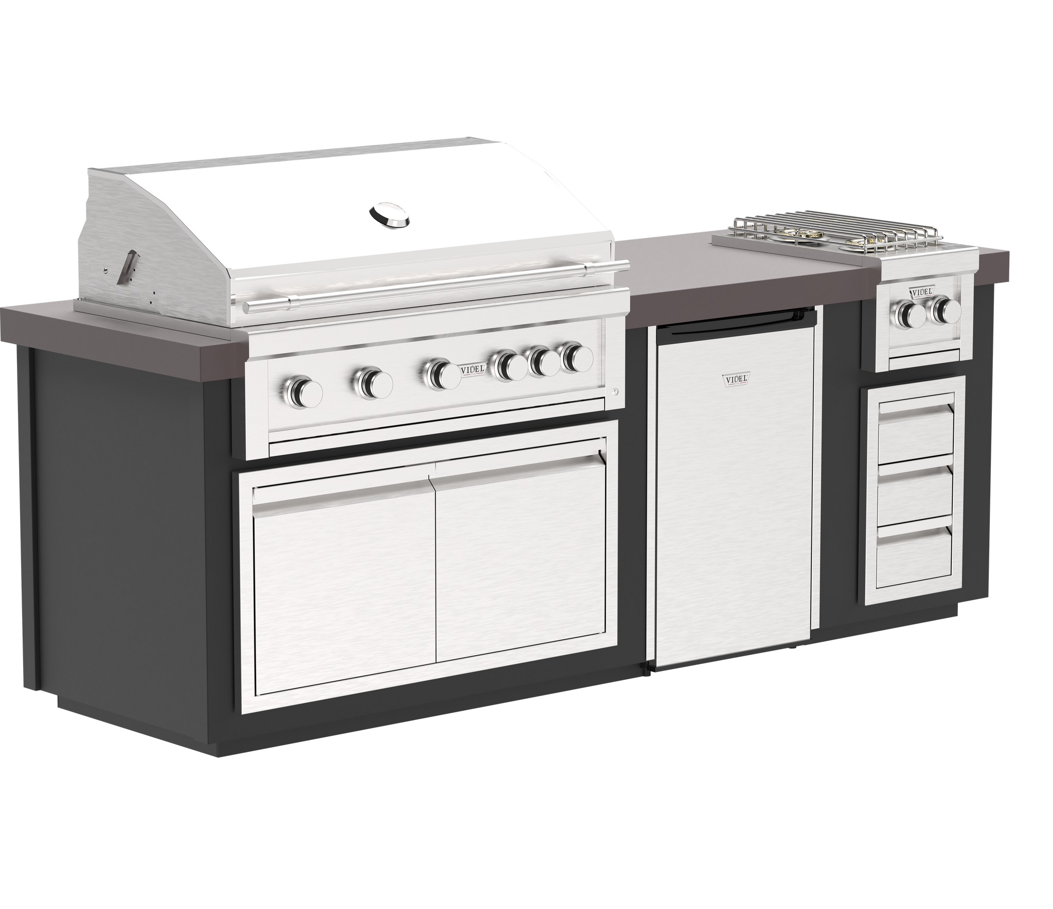 96" Luxe - I - Complete BBQ Island - Powder Coat - Includes Gran Fuego 42"
BBQ Grill (5) Burner & Fuego I - Videl Double Side Burner