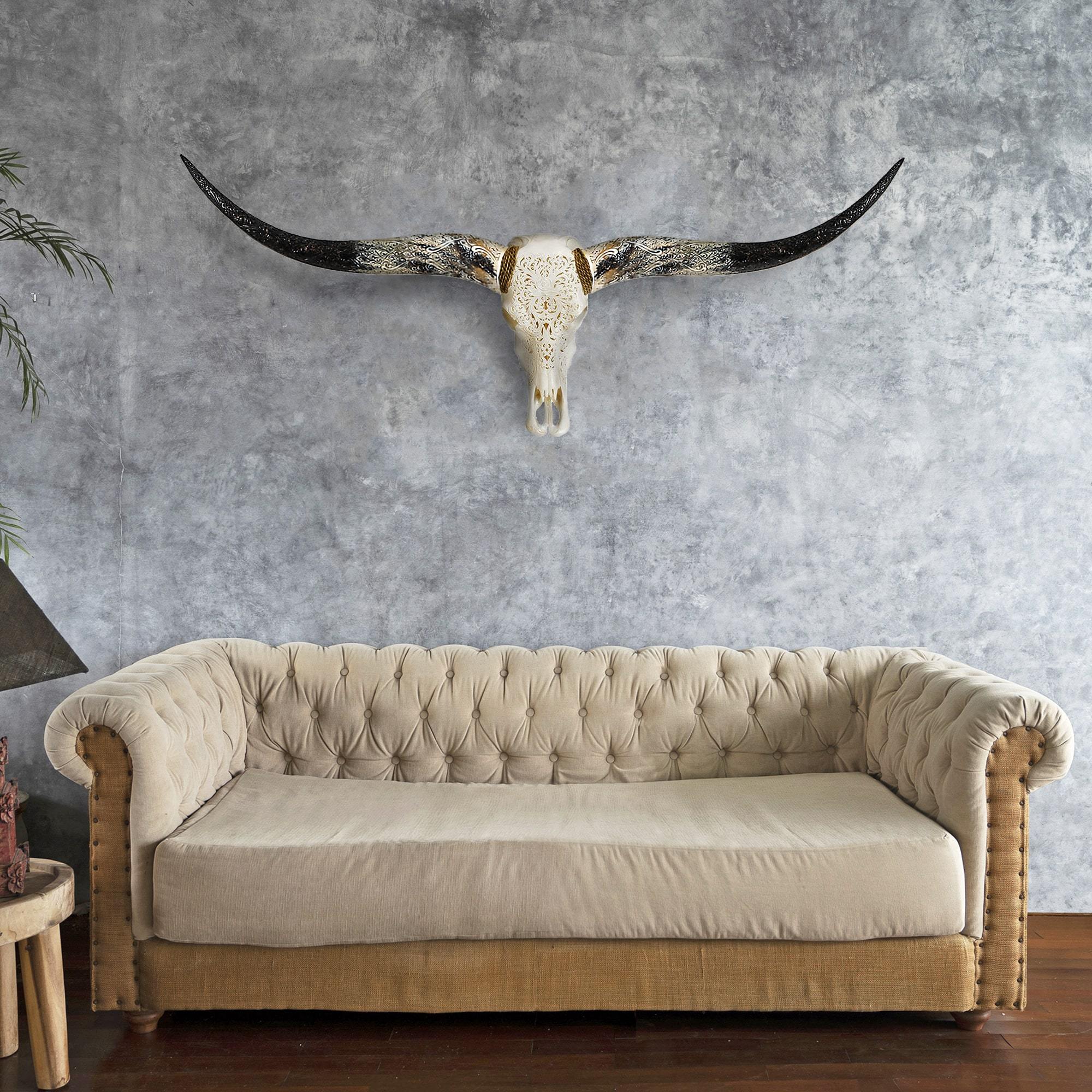 Hand Carved Longhorn Skull - Rose