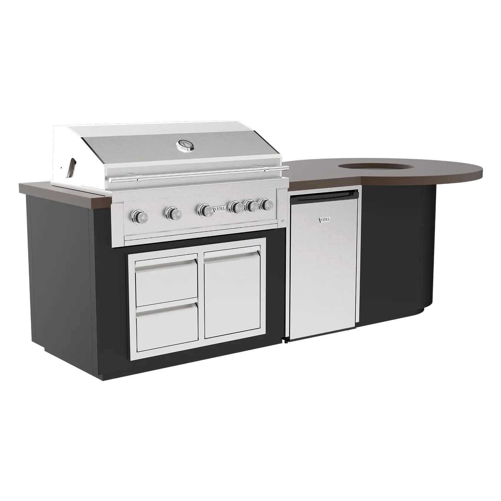 112" Luxe - I - Fire Pit - Complete BBQ Island - Powder Coat - Includes Gran
Fuego 42" BBQ Grill (5) Burner & 4.5 Cu Ft Fridge