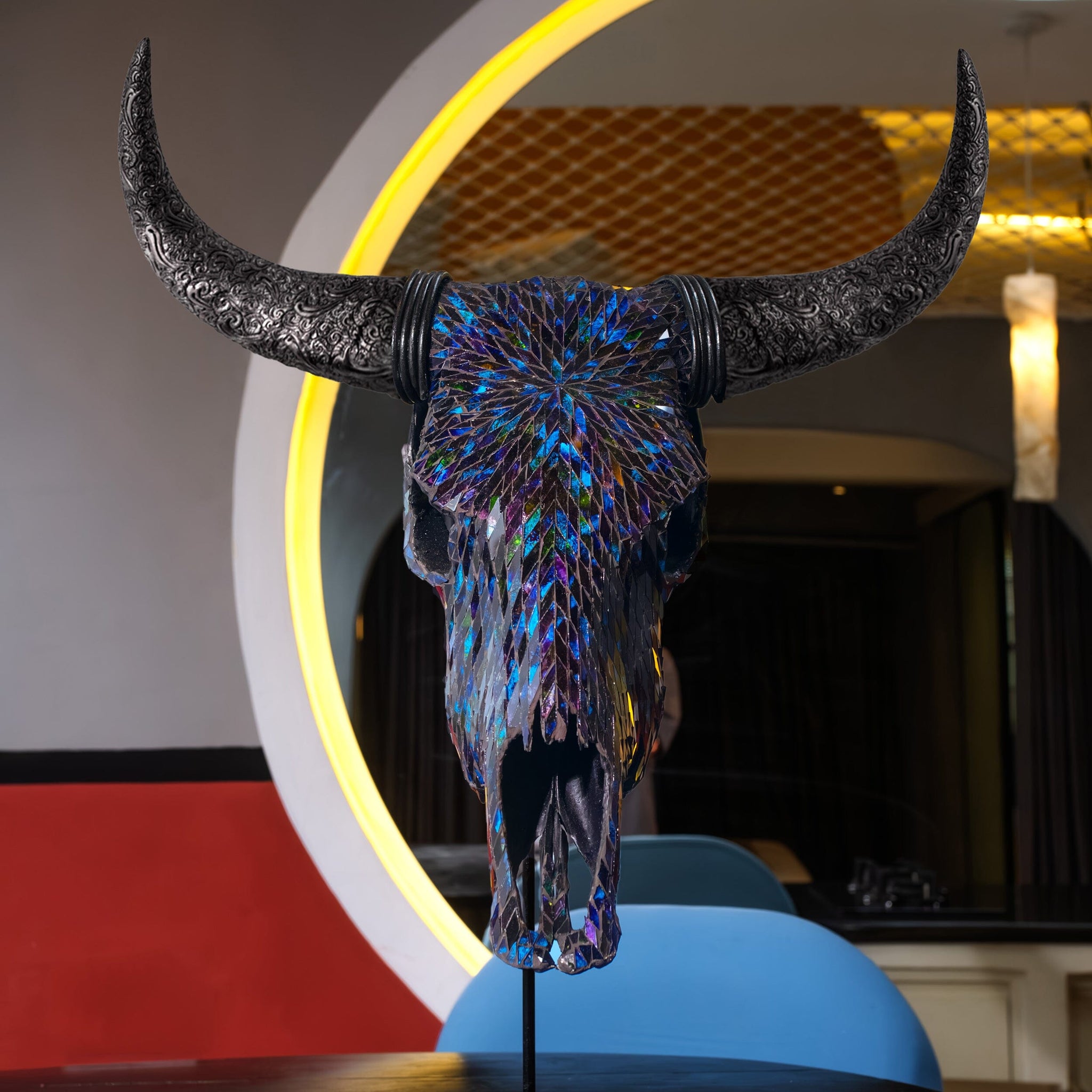 Cow Skull - Blue Mirror // Mosaic Finish