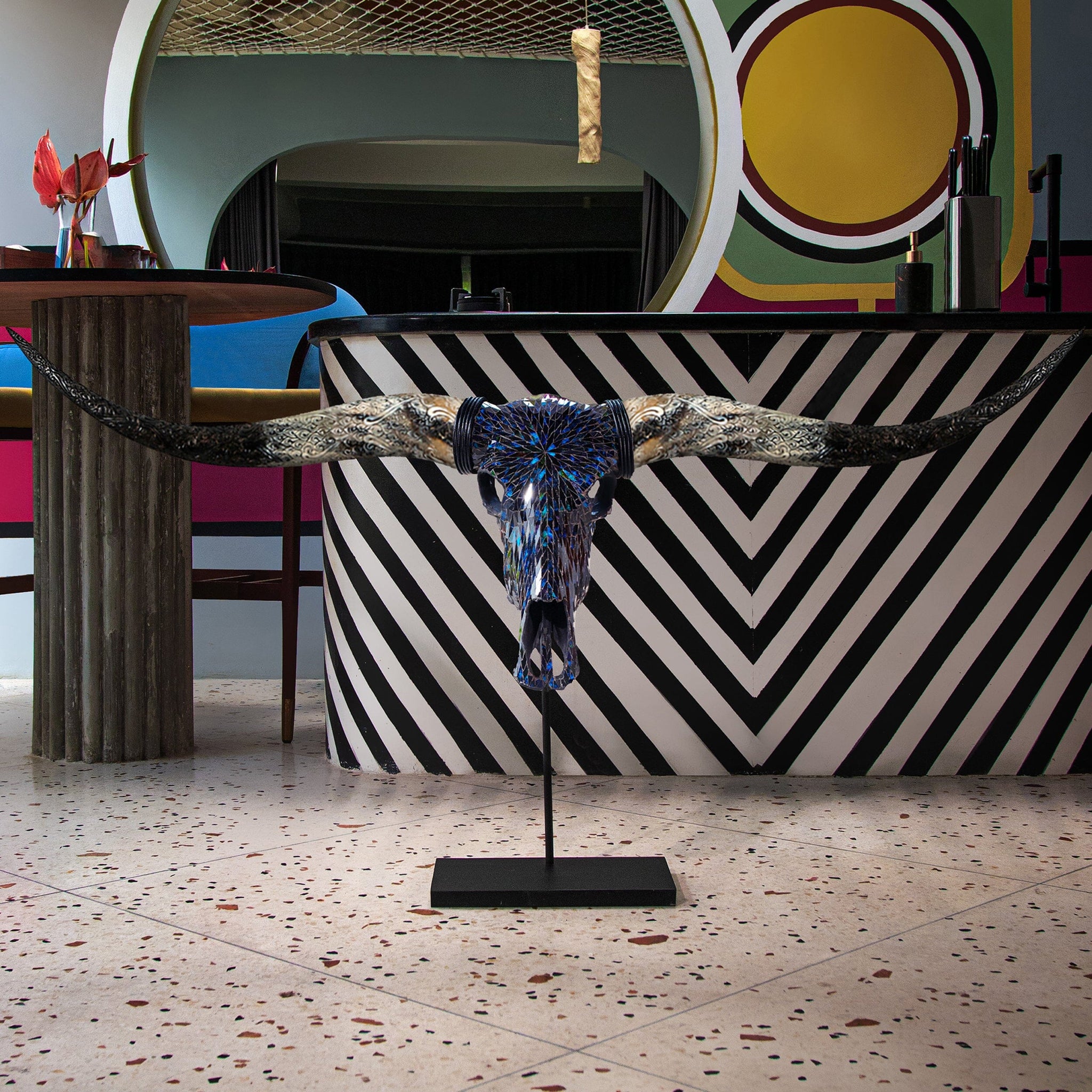 Longhorn Skull - Blue Mirror // Mosaic Finish