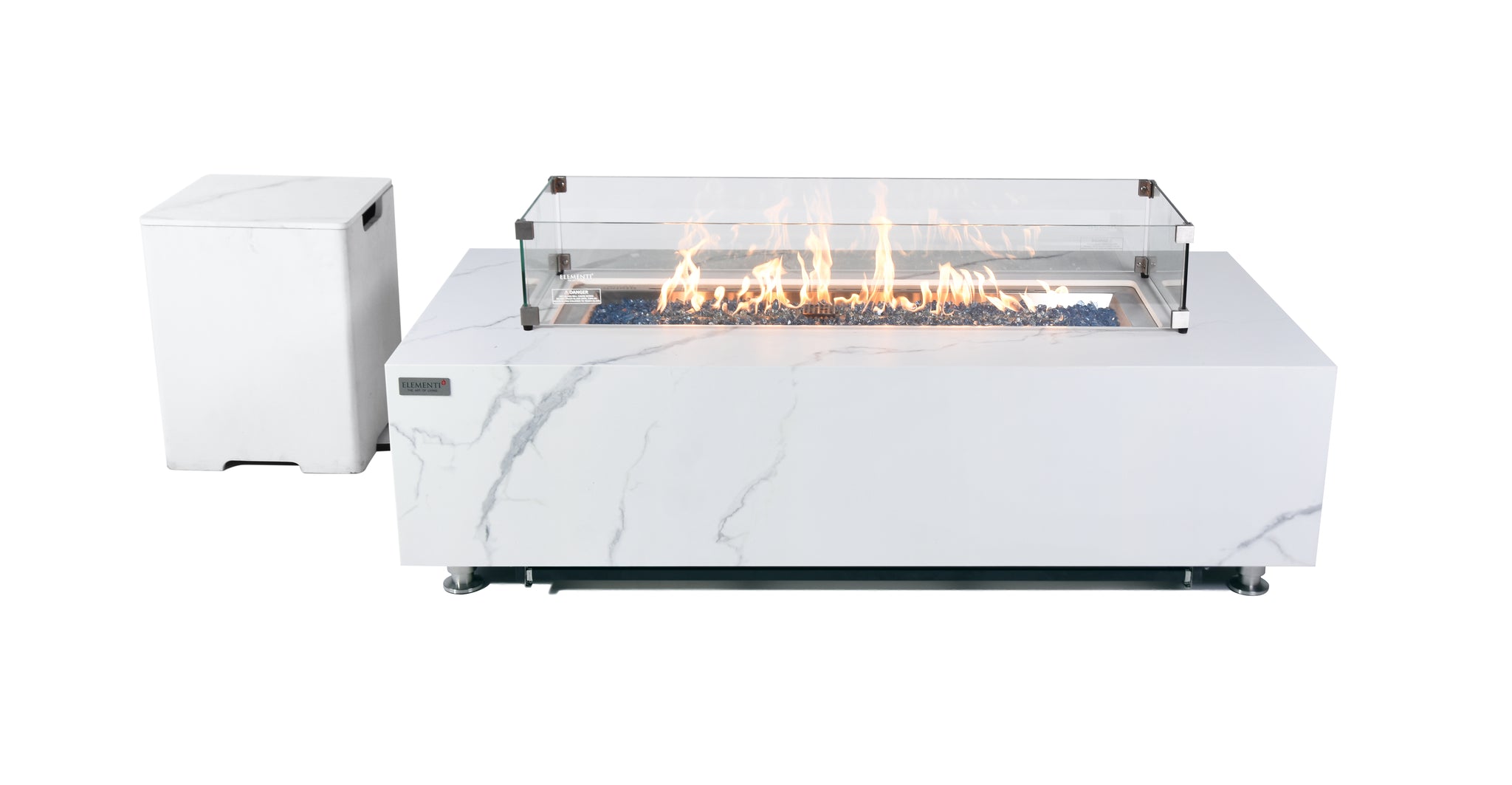 Carrara 60” Marble Porcelain Fire Table - Bianco White