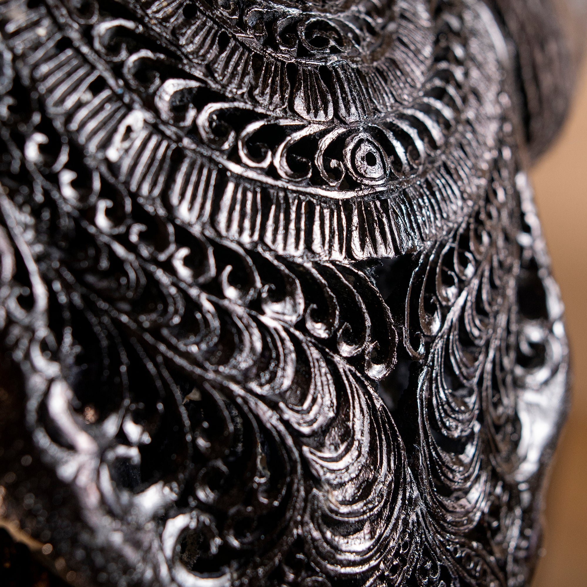 Hand Carved Ram Skull - Black Boho