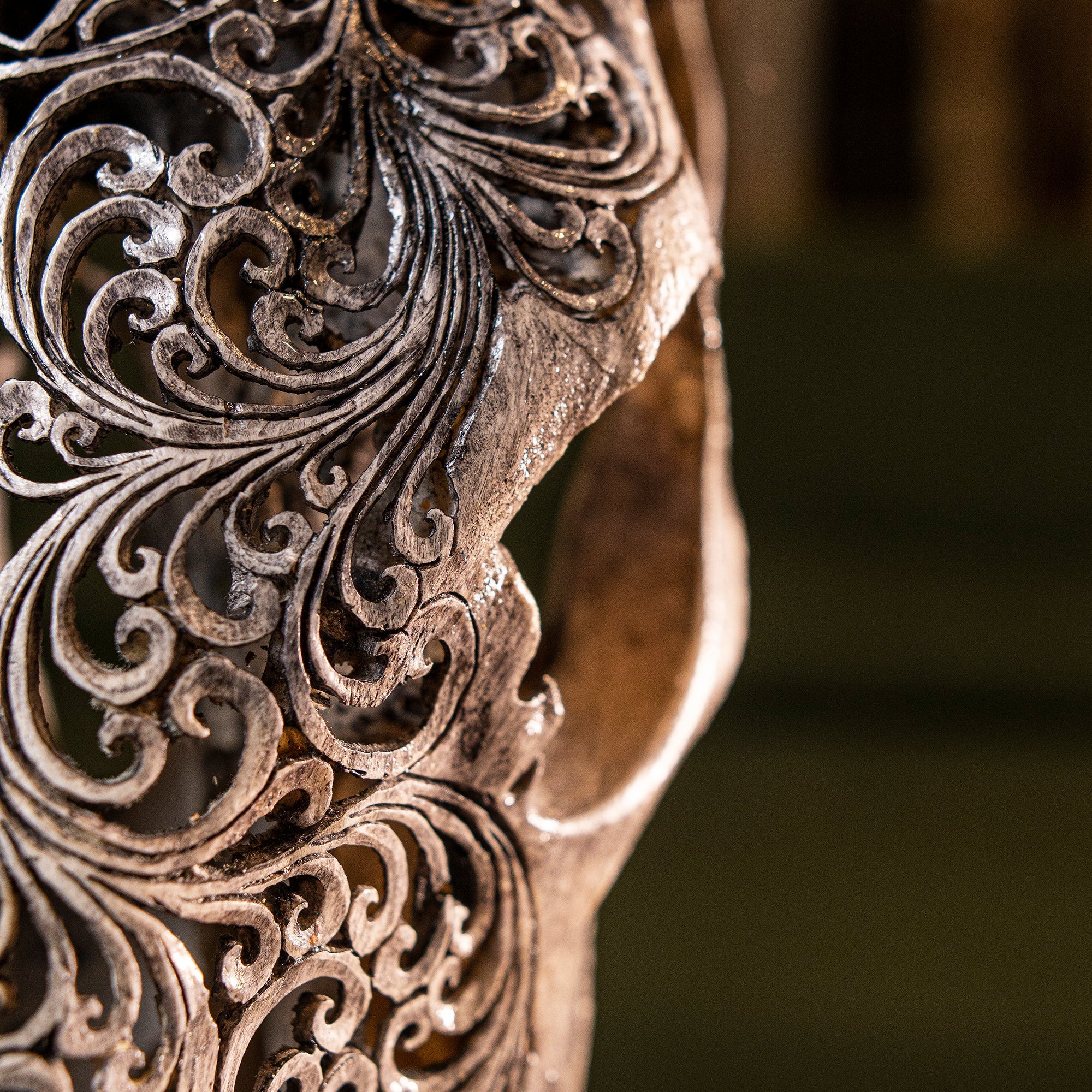 Hand Carved Cow Skull - Gray Titan